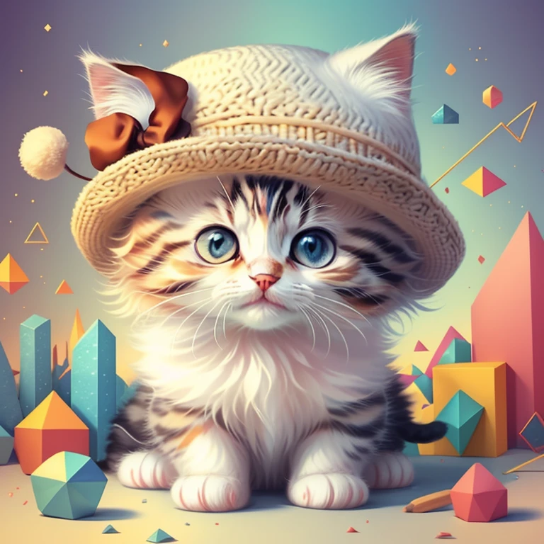 (kitten in a hat), Munchkin ,Geometric multidimensional wall portrait, livro de arte, Tchibi,
Yang08k, Beautiful, Colouring,
Obras, of the highest quality, best quality, Arte Oficial, Beautiful and Aesthetic,