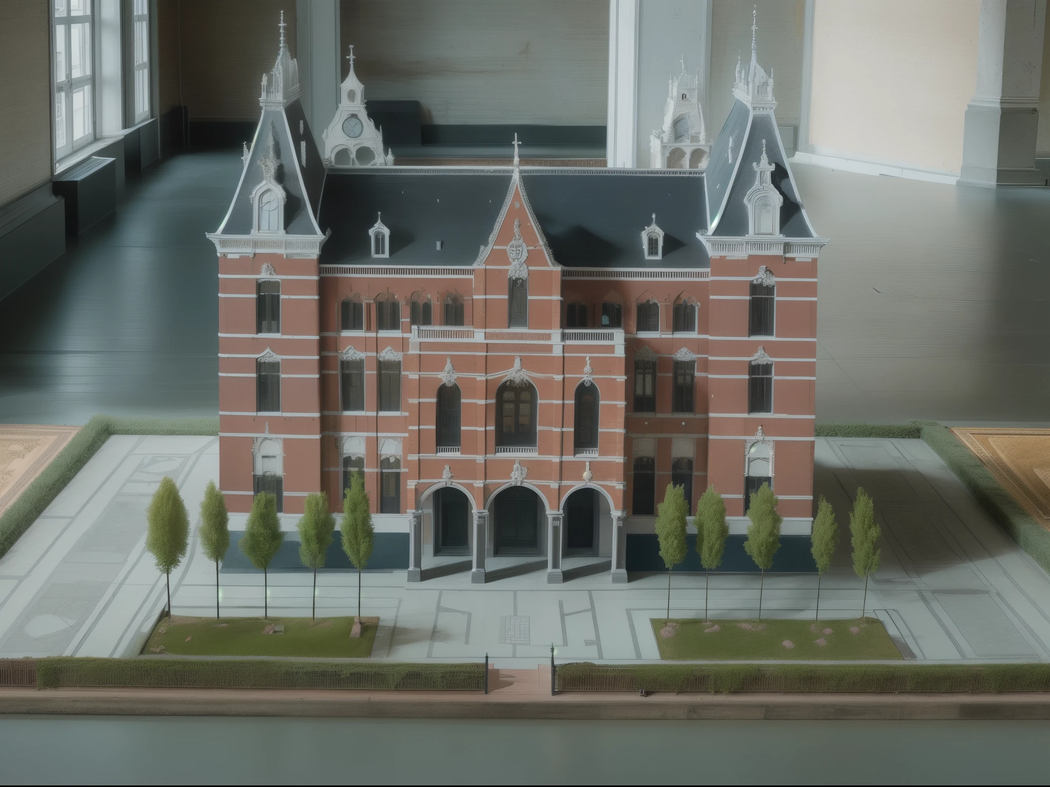 connected model of building with clock tower and garden, Obra-prima holandesa, Directed by: Jan Wijnants, Directed by: Hugo van der Góes, Directed by: Jan Asselijn, Wim Crouwel, architectural model, an extremely detailed building, Directed by: Jacob van Utrecht, Directed by: Carlos Dujardin, Directed by: Pedro de Sève, inspirado em Cornelis Saftleven