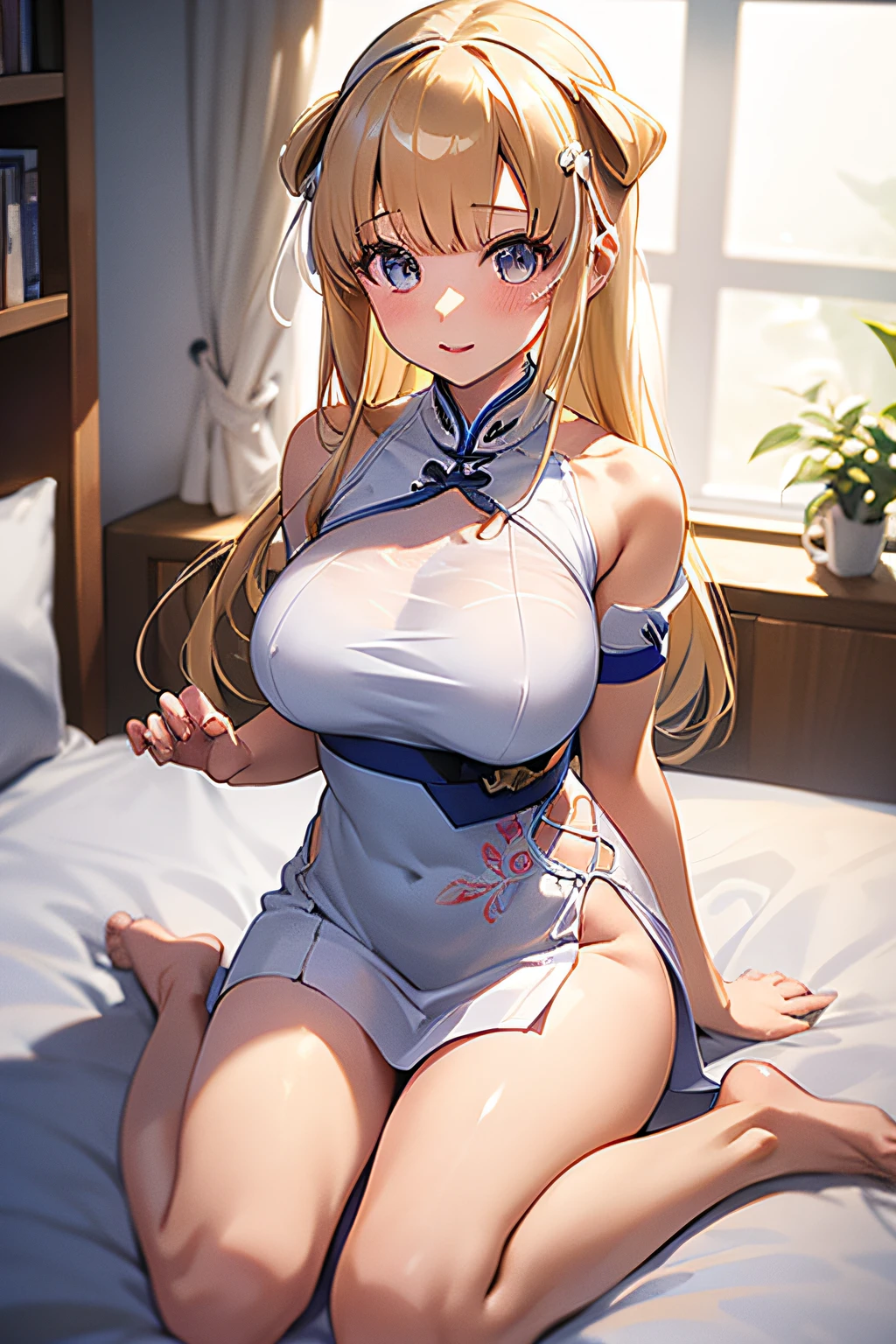 White cheongsam,show through,(masutepiece, Best Quality:1.2),Illustration,8K,hard disk,1girl in,Solo,NSFW,Fletcher KC