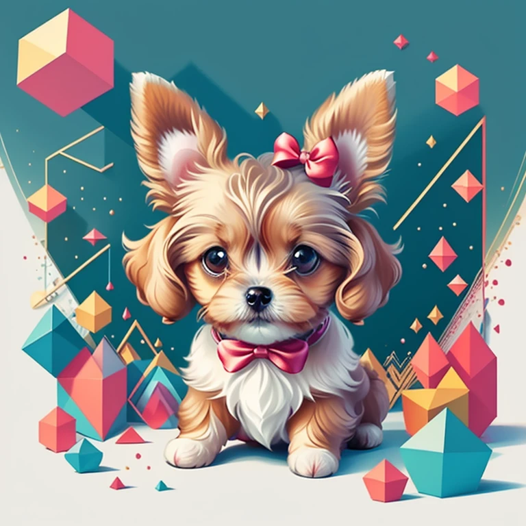 (cute little dog with a bow), Munchkin ,Geometric multidimensional wall portrait, livro de arte, Tchibi,
Yang08k, Beautiful, Colouring,
Obras, of the highest quality, best quality, Arte Oficial, Beautiful and Aesthetic,