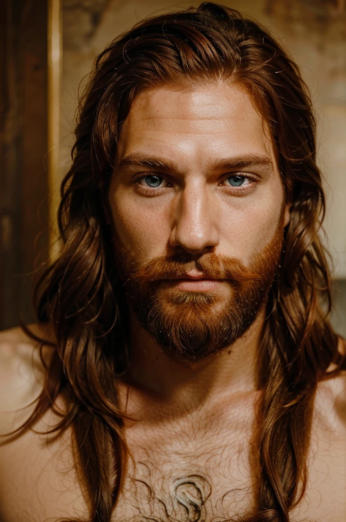 Portrait of a ((man)), ancient Israelite, red haired, beard, with beautiful eyes, and good looking, fine appearance and handsome features.