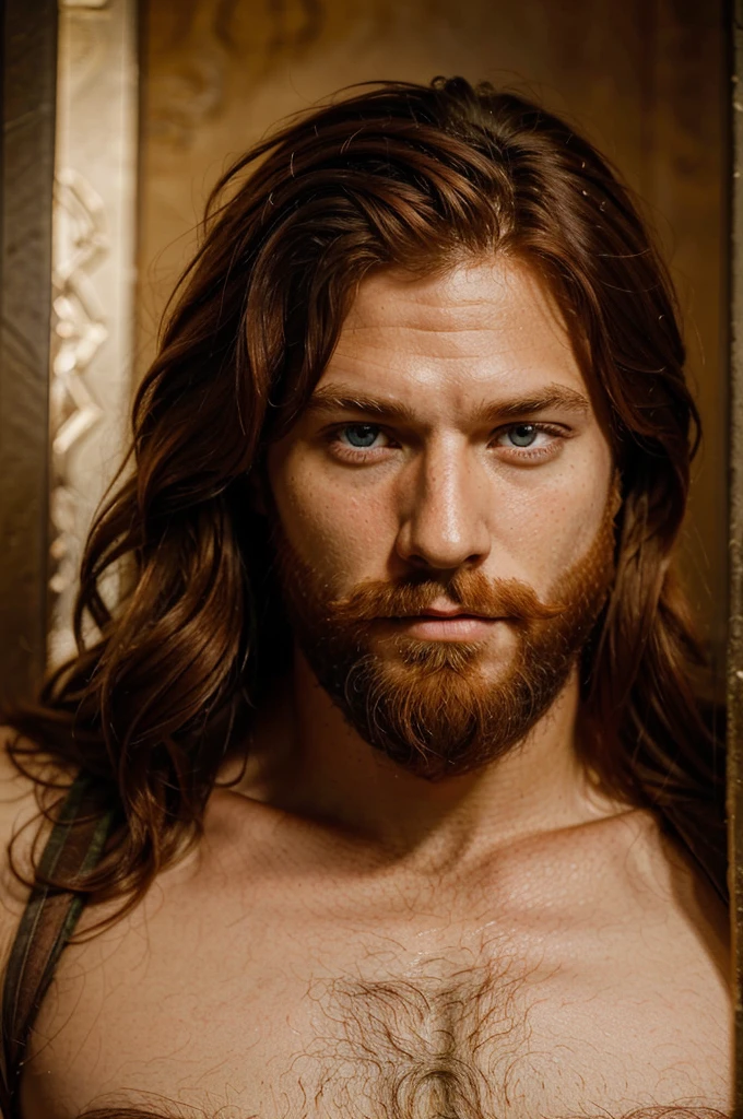 Portrait of a ((man)), ancient Israelite, red haired, beard, with beautiful eyes, and good looking, fine appearance and handsome features.