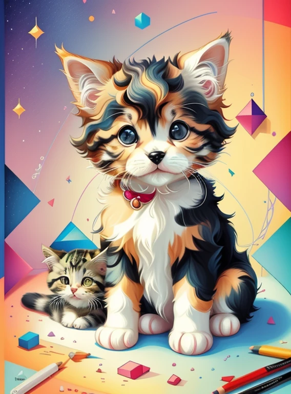 (puppy and a kitten), Munchkin ,Geometric multidimensional wall portrait, livro de arte, Tchibi,
Yang08k, Beautiful, Colouring,
Obras, of the highest quality, best quality, Arte Oficial, Beautiful and Aesthetic,