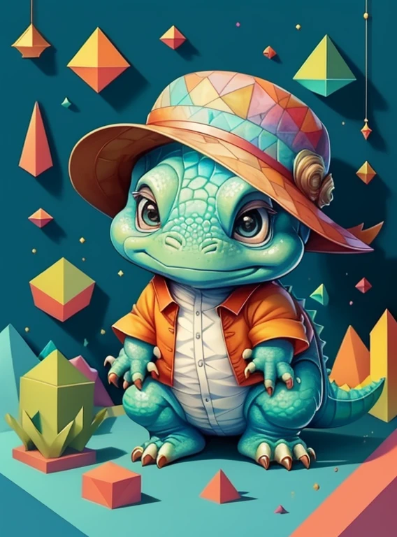 (baby dinosaur with a hat), Munchkin ,Geometric multidimensional wall portrait, livro de arte, Tchibi,
Yang08k, Beautiful, Colouring,
Obras, of the highest quality, best quality, Arte Oficial, Beautiful and Aesthetic,