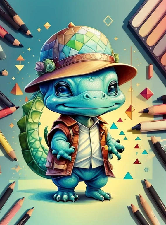 (baby dinosaur with a hat), Munchkin ,Geometric multidimensional wall portrait, livro de arte, Tchibi,
Yang08k, Beautiful, Colouring,
Obras, of the highest quality, best quality, Arte Oficial, Beautiful and Aesthetic,