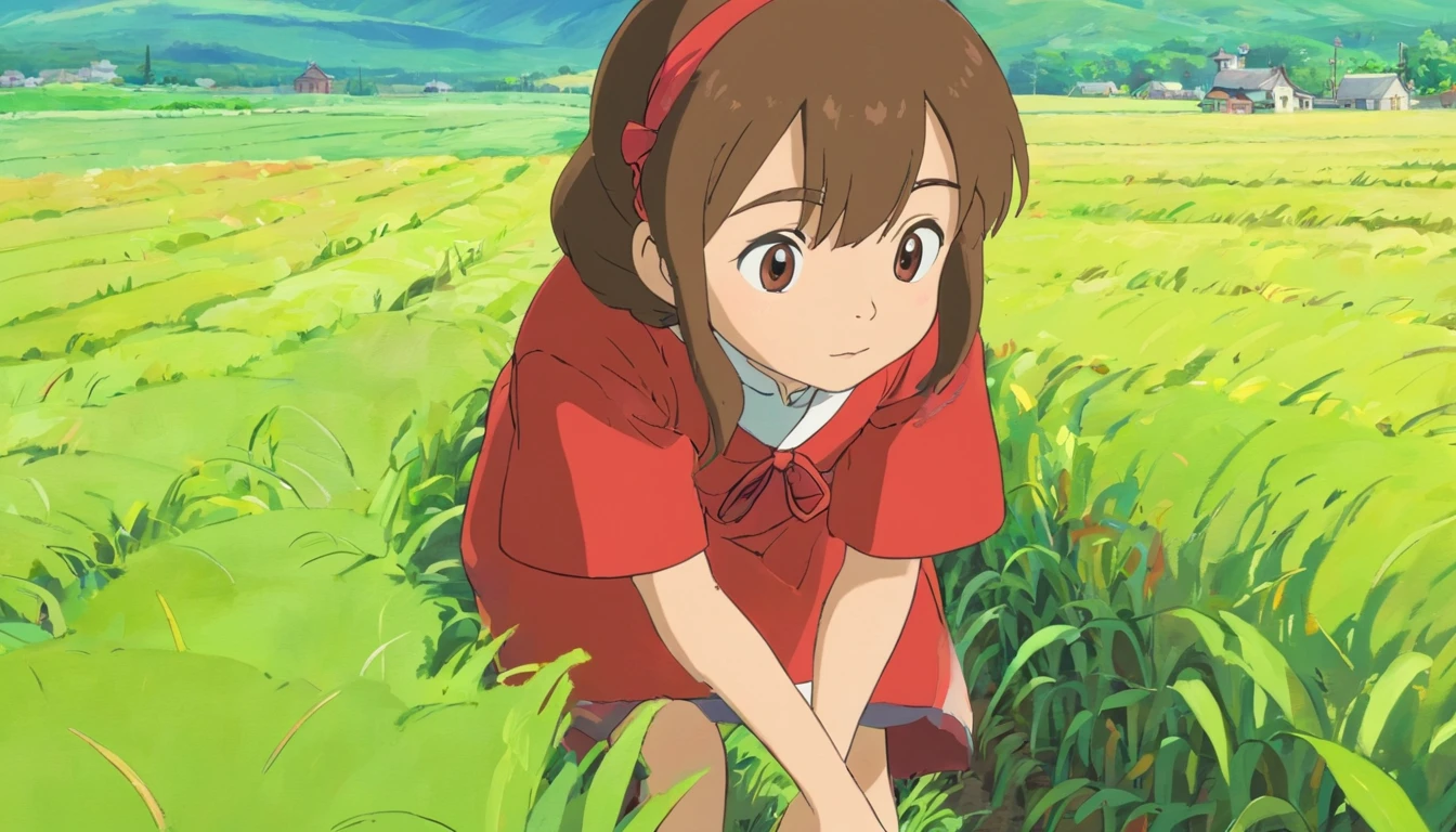 farm land,Younger sister,,Red clothes,inside farmland,Close-up