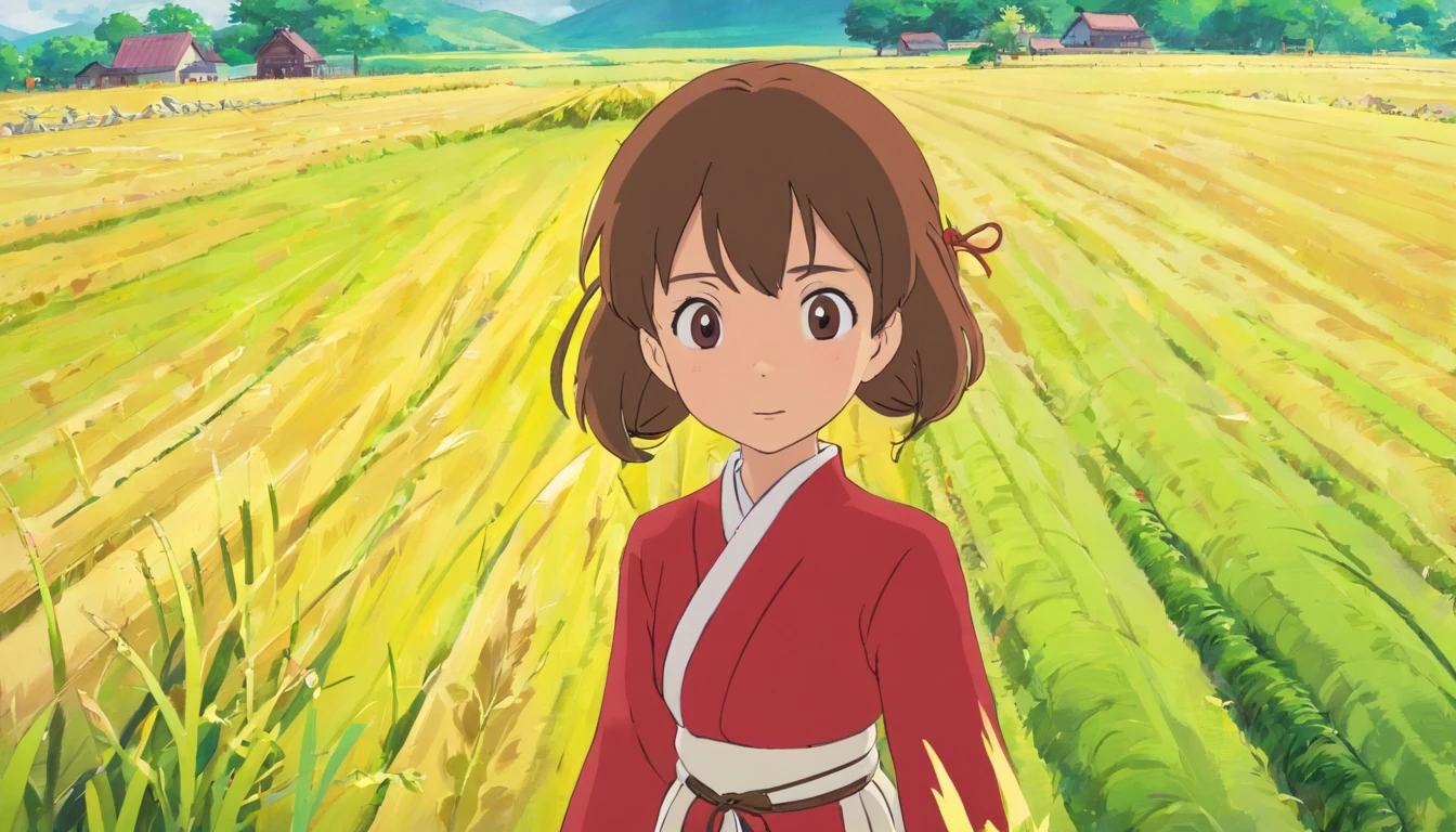 farm land,Younger sister,7 years old,Red clothes,inside farmland,Close-up