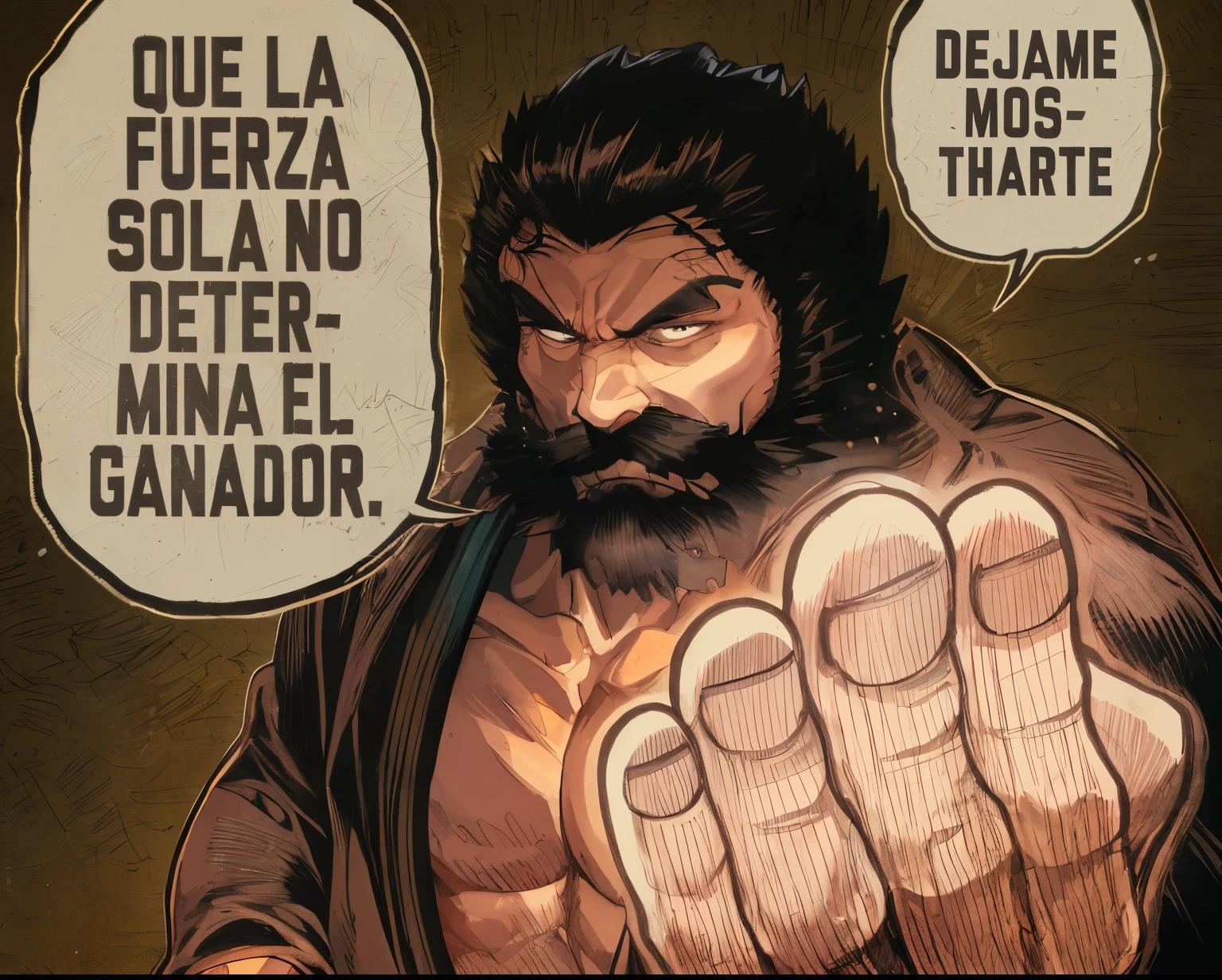 An image of a man with a fist in his hand, gran pectoral, estilo manga