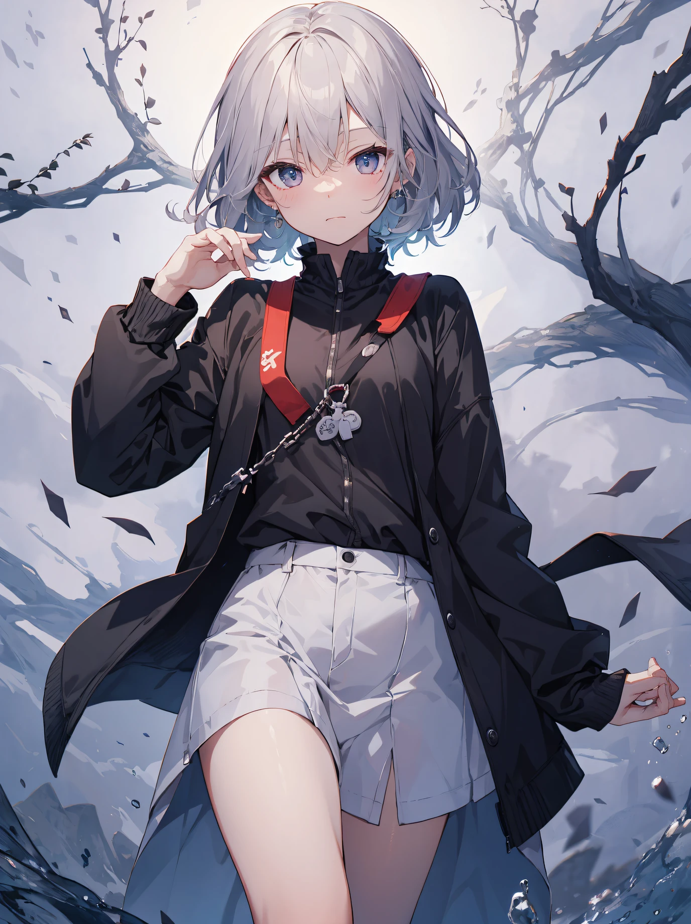 top-quality, Full limbs, complete fingers, Slender beauty, 1 persons, Small eyes, Androgynous attraction, embarassed expression, Summer school uniform, knee high, Bery short hair, Hair over one eye,BREAK,Ultra-detailed,High resolution,super detailed skin,8k eye details, (Cute illustration:1.2),