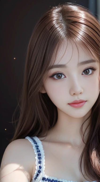 absurdres, 1girl, star eye, blush, (realistic:1.5), (masterpiece, Extremely detailed CG unity 8k wallpaper, best quality, highres:1.2), (ultra_detailed, UHD:1.2), (pixiv:1.3), perfect illumination, distinct, (bishoujo:1.2), looking at viewer, unreal engine, sidelighting, perfect face, detailed face, beautiful eyes, pretty face, (bright skin:1.3), idol, (abs), ulzzang-6500-v1.1, soft smile, upper body, (dark red hair), (simple background), ((dark background)), (depth of field), close-up, selfie