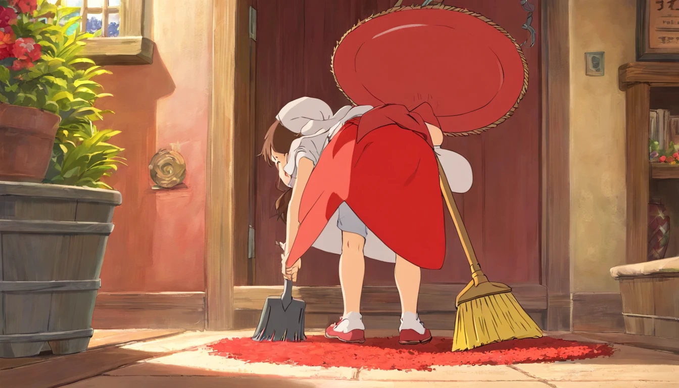 Pick up a small dustpan,Younger sister,,Red clothes,