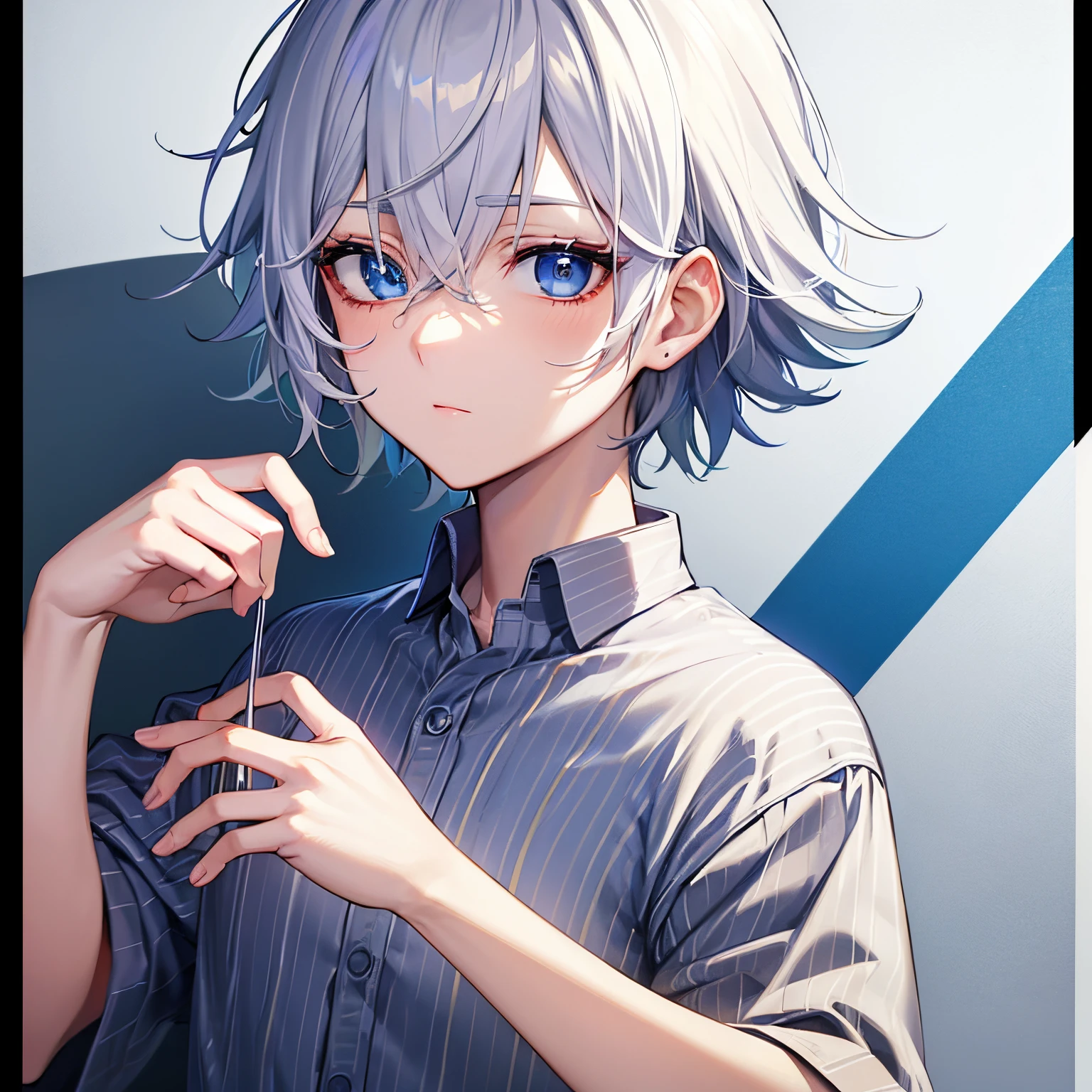 Satoru Gojo,White hair,Short hair,,hair between eye,Blue eyes,Colored eyelashes