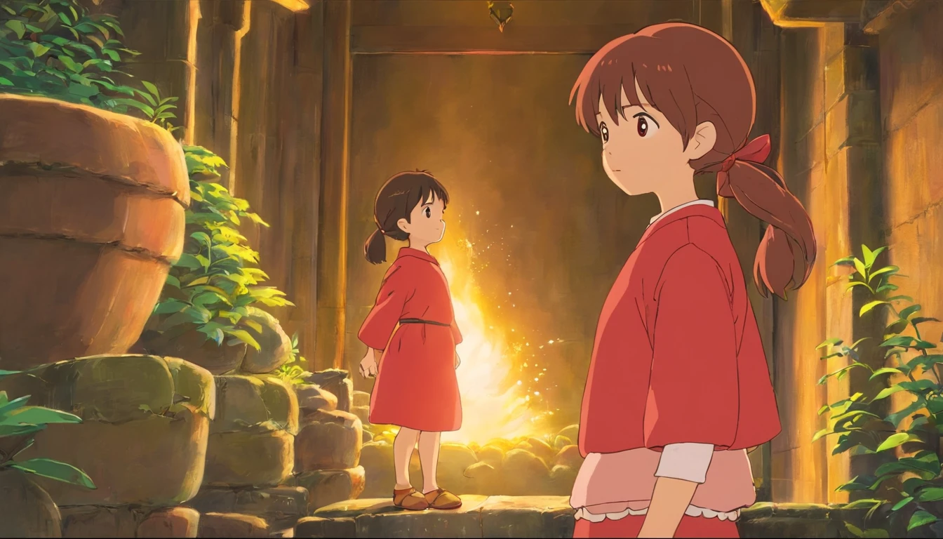 Beside the small pit，Younger sister，7 years old，Red clothes，