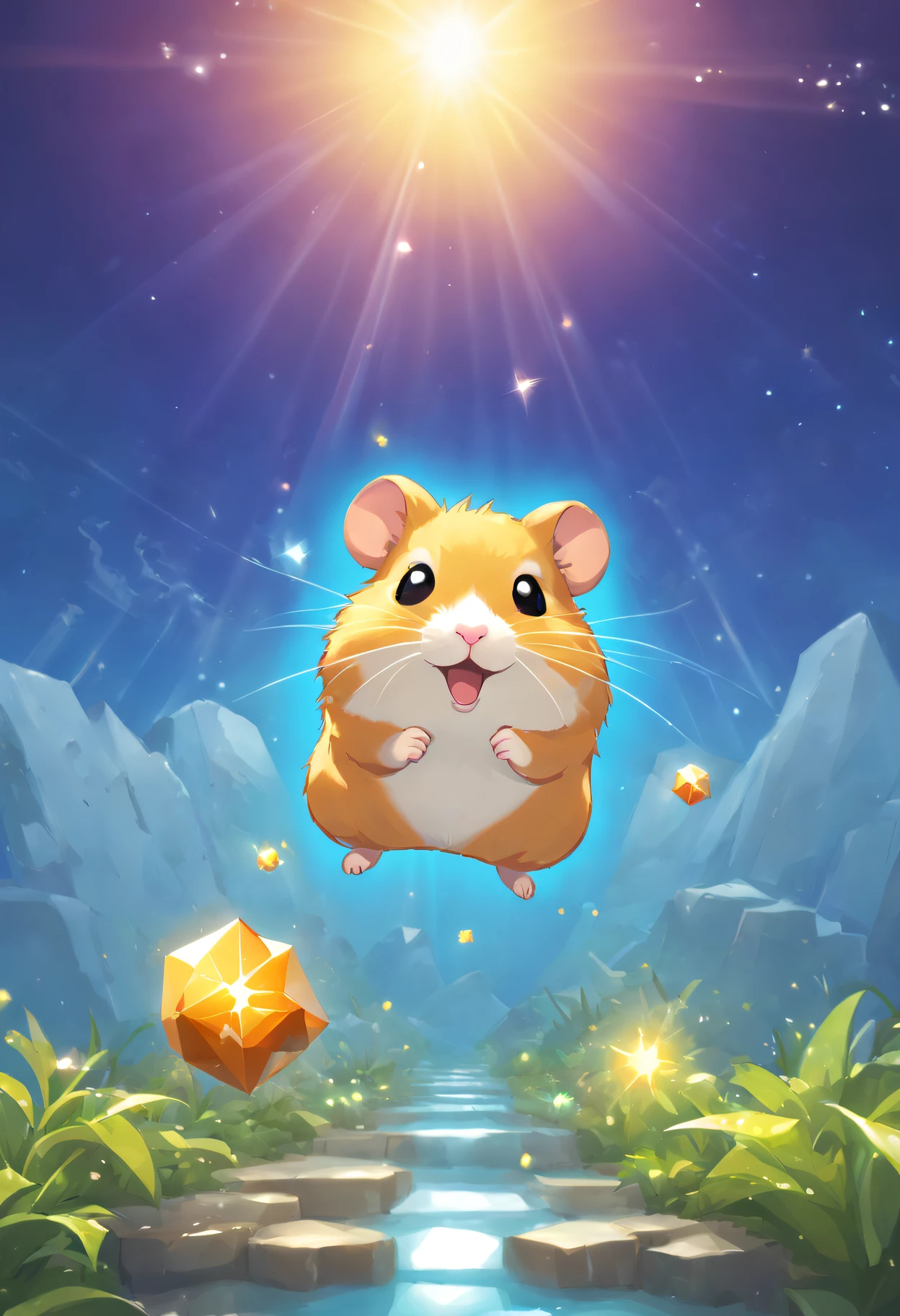 Hamster Adventurer ,radiation mosaic:1.2, catch the sun:0.8, Like shards of glass that infuse warmth and energy into the space:0.4 Flash and dance.