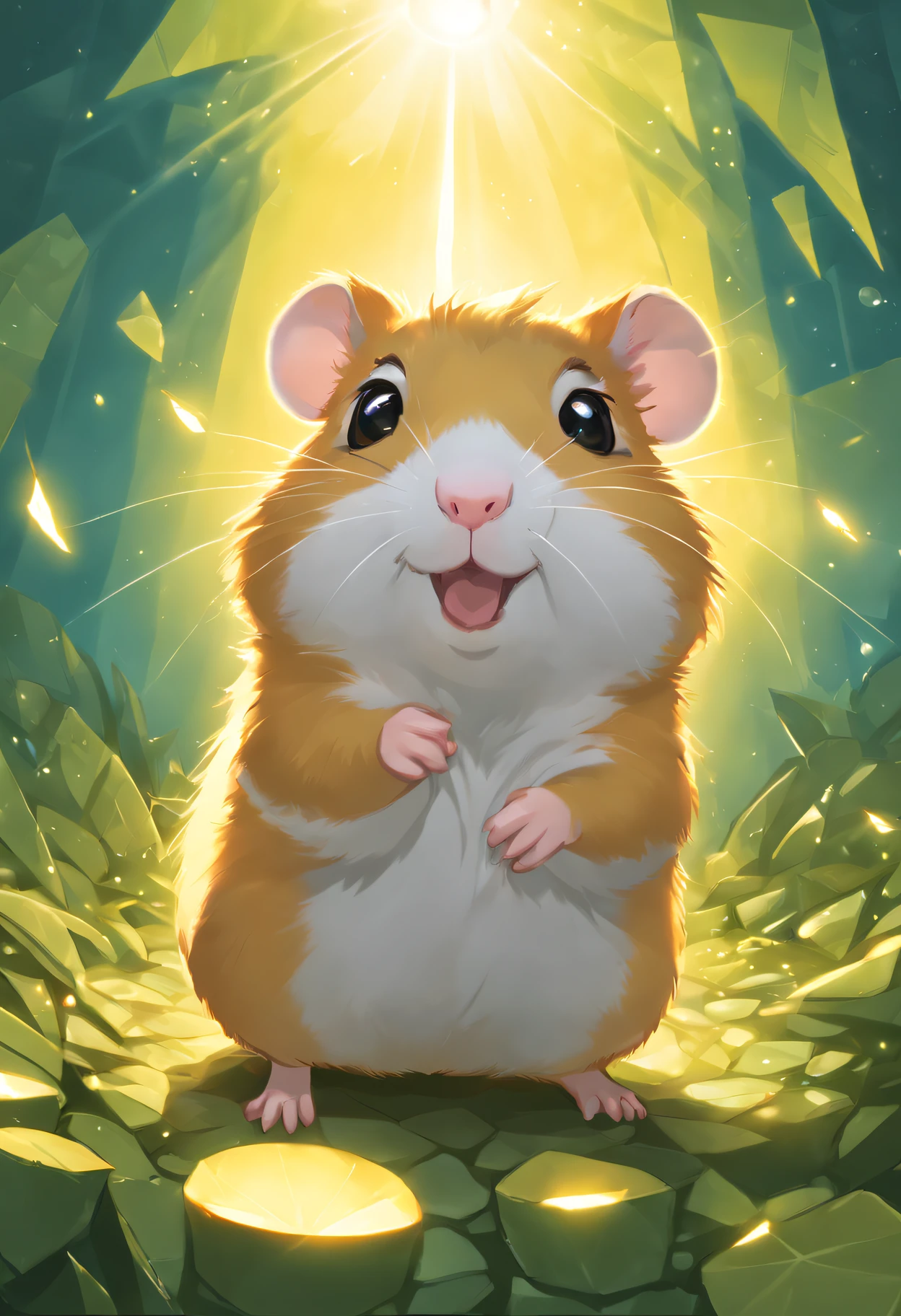 Hamster Adventurer ,radiation mosaic:1.2, catch the sun:0.8, Like shards of glass that infuse warmth and energy into the space:0.4 Flash and dance.