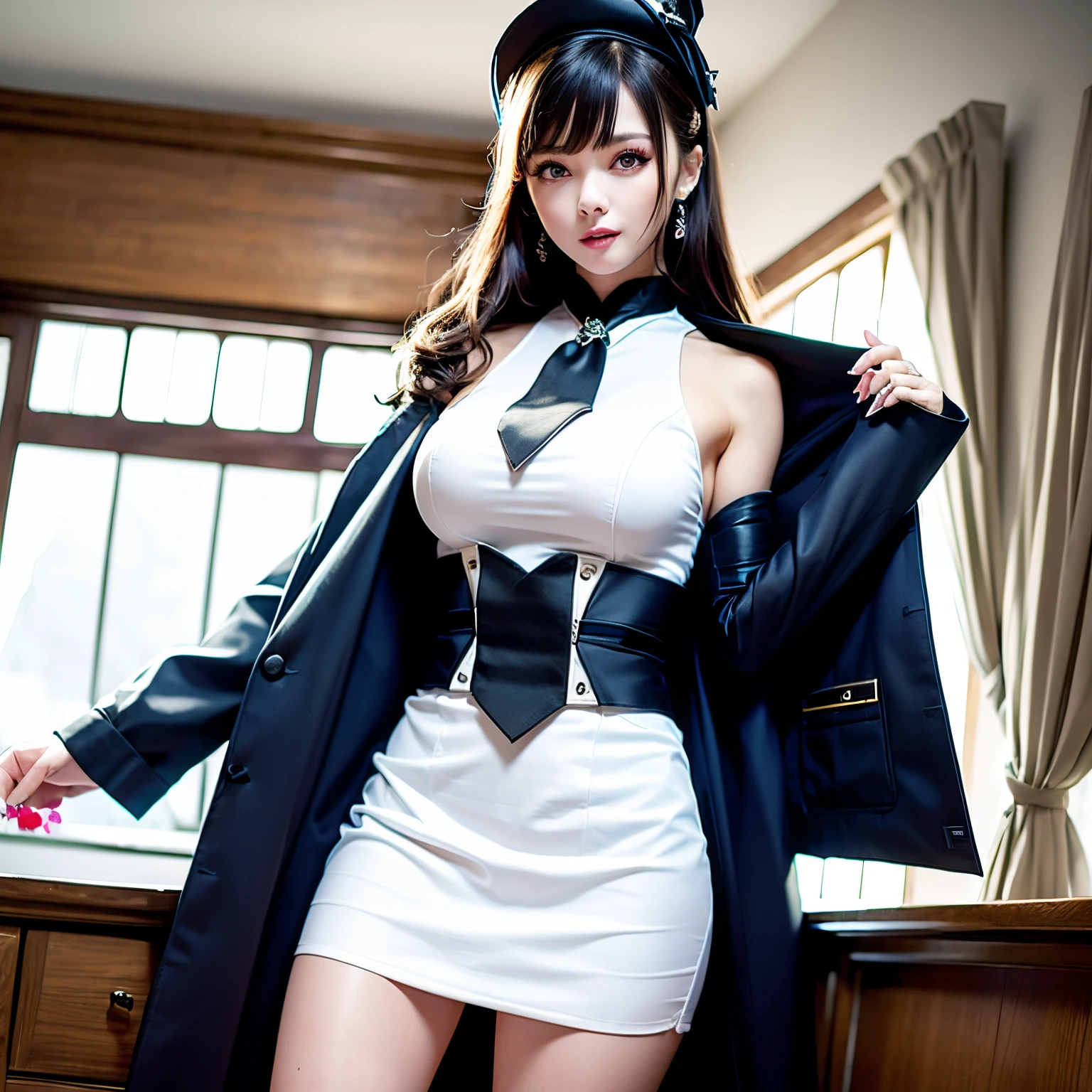(A hyper-realistic)、(hight resolution)、(8K)、(ighly detailed)、(beautifully detailed eyes)、(top-quality)、(ultra-detailliert)、(​masterpiece)、(A detailed face)、Two Beautiful sexy woman standing on the carnival, long dark brown hair,(( no clothes nude , white sport shoes, black sport gloves, knee protector, tie collar))、Very gigantic-breasts:1.8、You can clearly see the shape of the chest、belly is visible, nude 、long legged, butt
