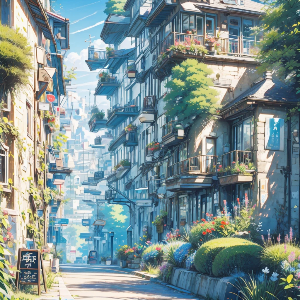 European style narrow street，like the wizarding world of harry potter， Anime background art, anime style cityscape, Magical and colorful magical world， beautiful anime scenery, There are orcs on the street，Leprechaun，Little monsters chatting on the street