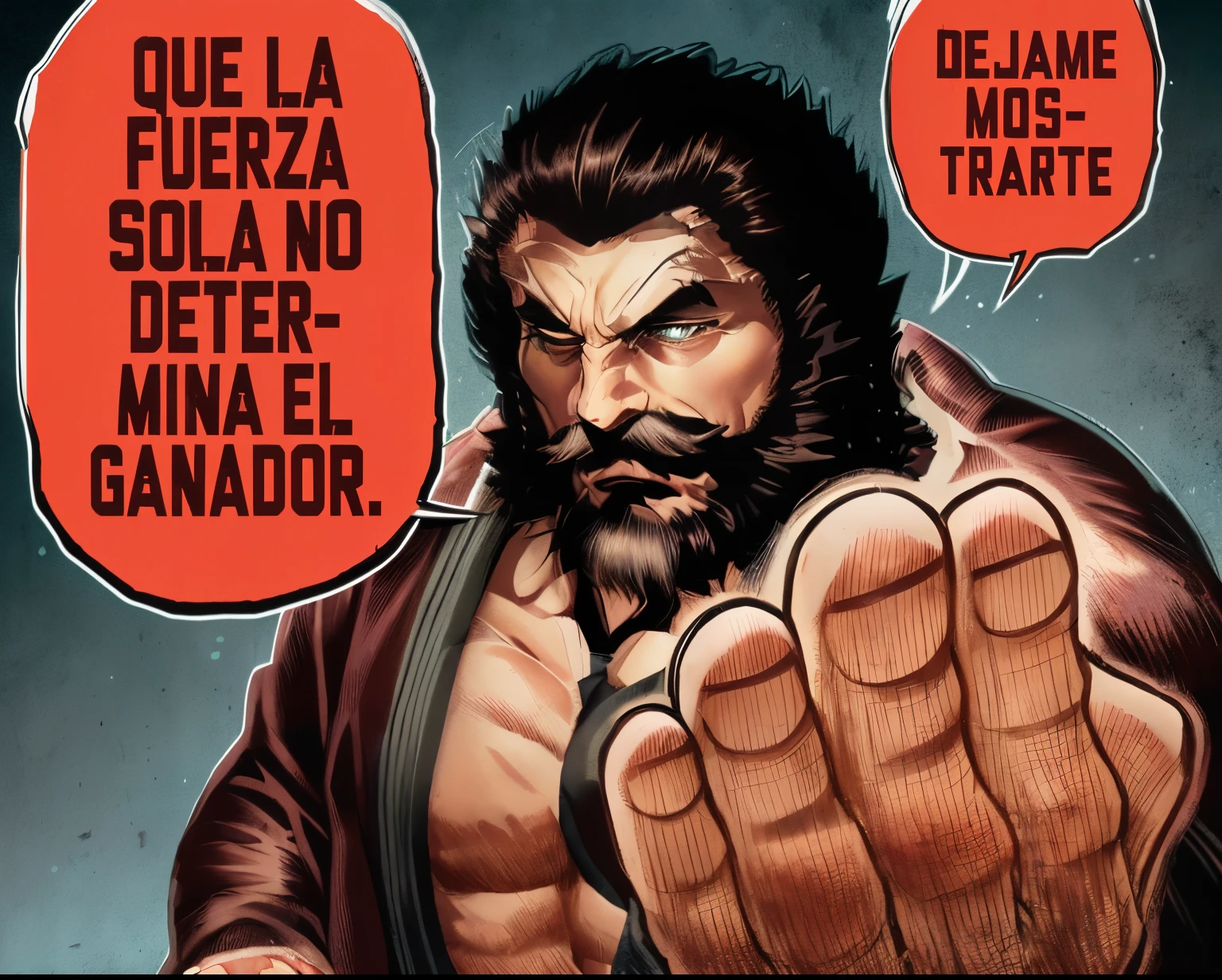 Una imagen de un hombre mostrando su mano., pecho grande, Estilo manga