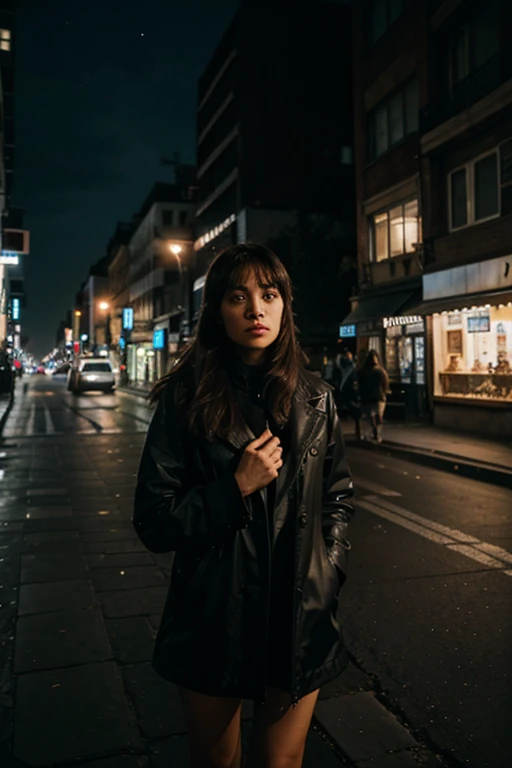 Image of lonely woman in a city at night