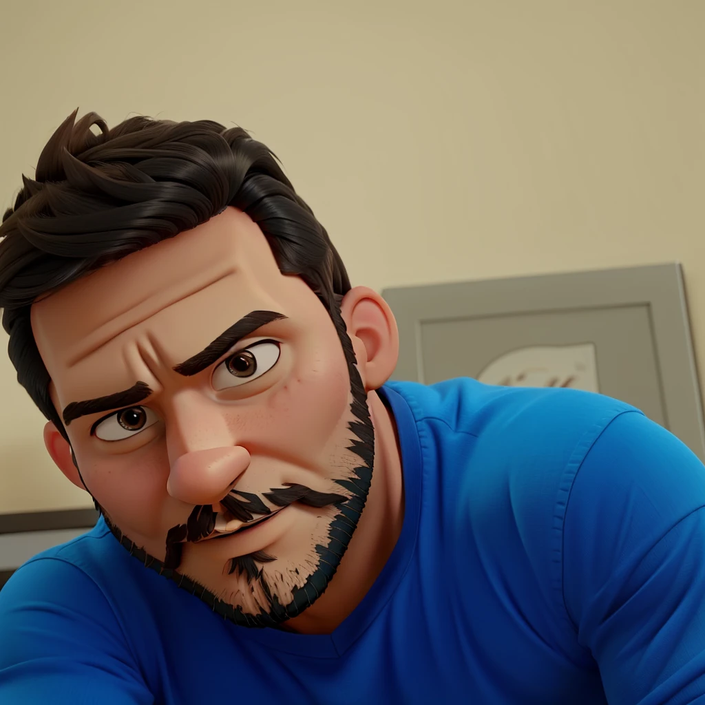 um homem com barba, cabelo espetado,estilo disney pixar, alta qualidade, melhor qualidade
