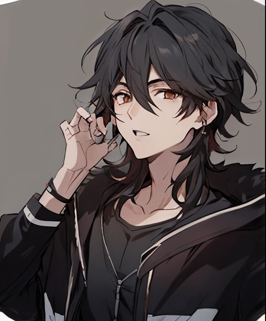 garoto de anime com cabelo preto e olhos vermelhos vestindo uma jaqueta preta, menino anime, jovem homem de anime, estilo anime masculino, inspirado em Okumura Masanobu, personagem de anime masculino, handsome japanese demon boy, homem bonito anime, inspirado em Yamagata Hiro, por Yang J, pose de anime bonito, inspirado em Okumura Togyu, por Ni Tian