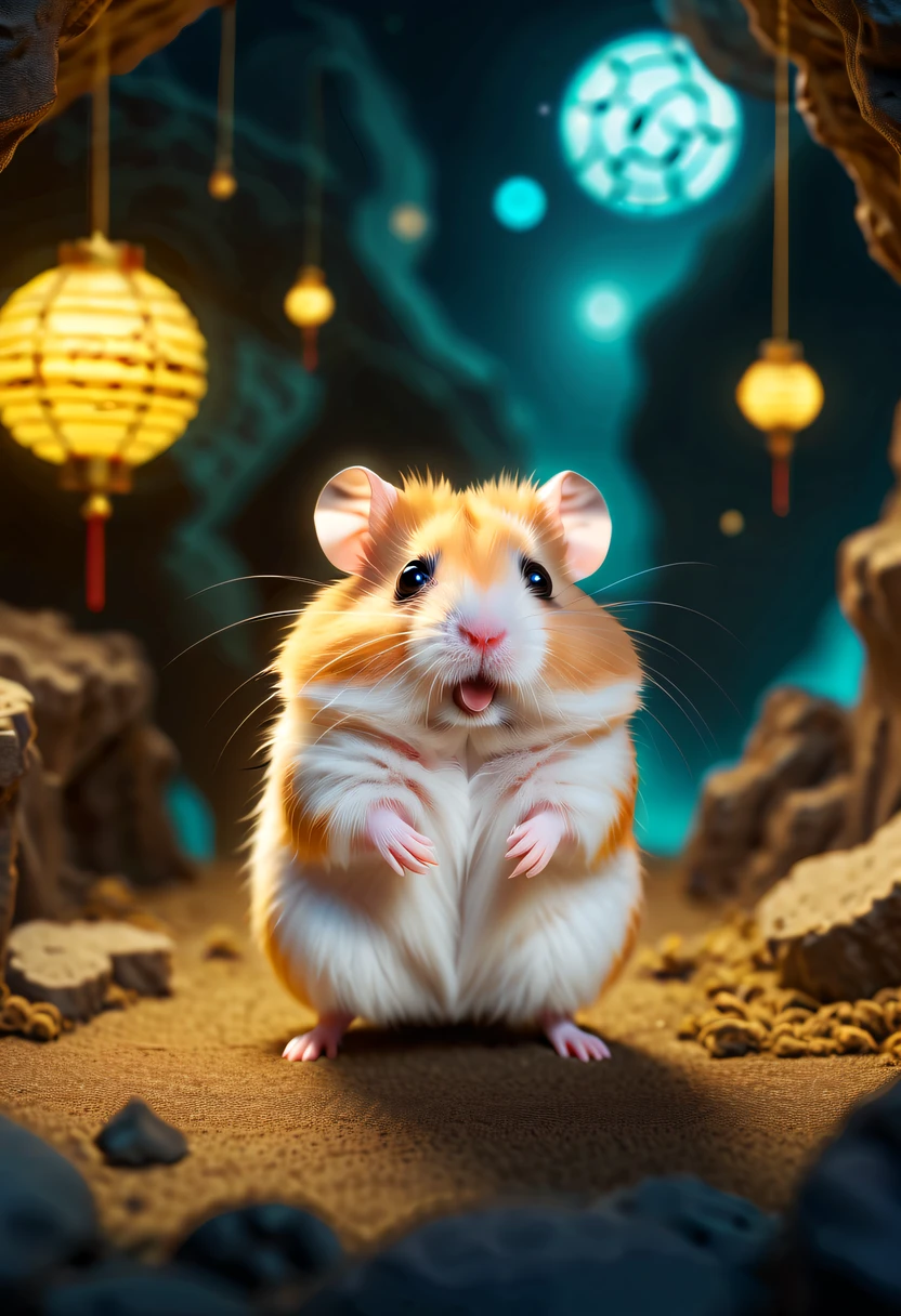 (future hamster:1.5)，Hamster from the distant future，There is a cute hamster。Hamsters are short and strong，The fur is very smooth，Have a pair of smart and curious eyes。Hamsters live in an era of rapid development of smart data，Hamsters face unprecedented challenges every day。 One day，Hamster accidentally breaks into mysterious cave,All kinds of high-tech equipment are available。Machine near hamster，Suddenly a light flashed，Hamster is transported to a world full of futuristic technology。 In this world，An encounter between ethereal artwork and ancient manuscripts。Mysterious algorithms and delicate calligraphy strokes connect the past and the future。A huge clock is suspended in mid-air，gear exposed，Demonstrating the complexity of AI decision-making。Floating data ball flashes in the background，Hints at the ubiquity of big data and its relevance to personal privacy。 In this world，There is a group of people from different fields、Hamsters on different backgrounds。future hamster&#39;S&#39;S&#39;s&#39;s facial features are intricately drawn，to emphasize: future hamster: Humans in an automated world。The hamster also saw himself，The eyes of the future hamster are shining with determination，future hamster&#39;The nose smells something new，future hamster&#39;Beards dance to the rhythm of the future。