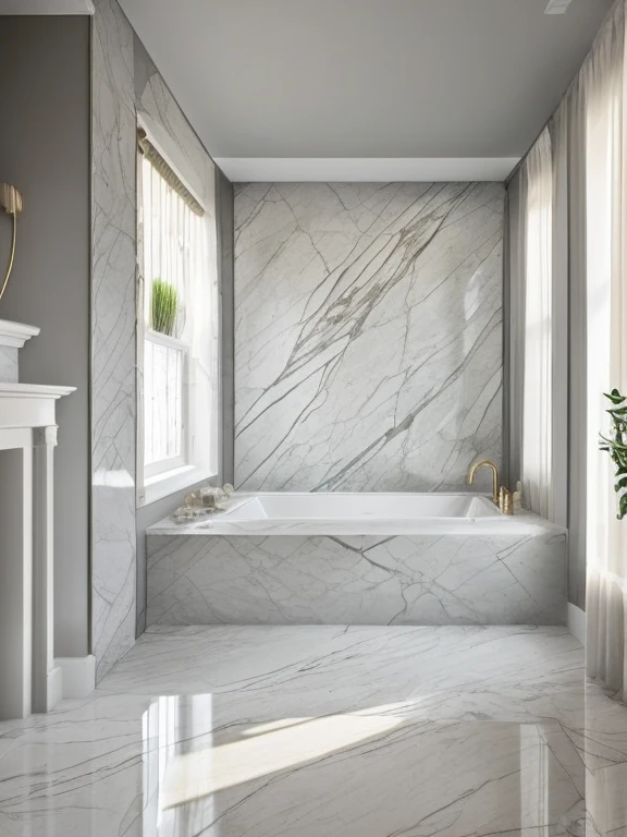 "Create a vivid and elegant image description capturing the timeless beauty of Carrara marble. Envision a pristine slab of Carrara marble bathed in soft, natural light, revealing its distinctive gray and white veins. Surround the marble with a tasteful, minimalist setting that accentuates its luxurious qualities. Consider incorporating subtle textures and shadows to enhance the visual appeal, evoking a sense of sophistication and classical elegance. Your description should transport the viewer to a space where Carrara marble takes center stage, celebrating its rich history and enduring allure."