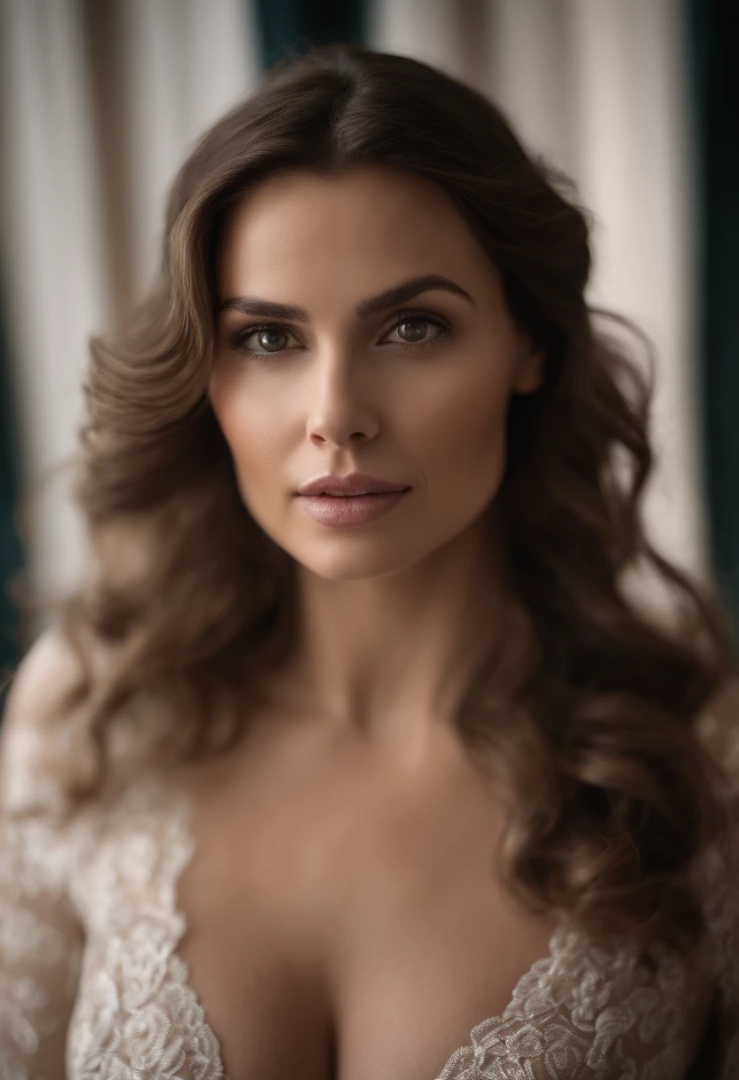 Très détaillé, Jolie femme, Sous-vêtements moulants à la peau blanche, (Busty, C’est tellement énorme La chemise n’arrête pas de s’éclater, cheveux dorés,cheveux bouclés,peau claire),Mise au point au niveau du visage, Focus sur le visage, yeux complexes,L’arrière-plan est un hôtel,