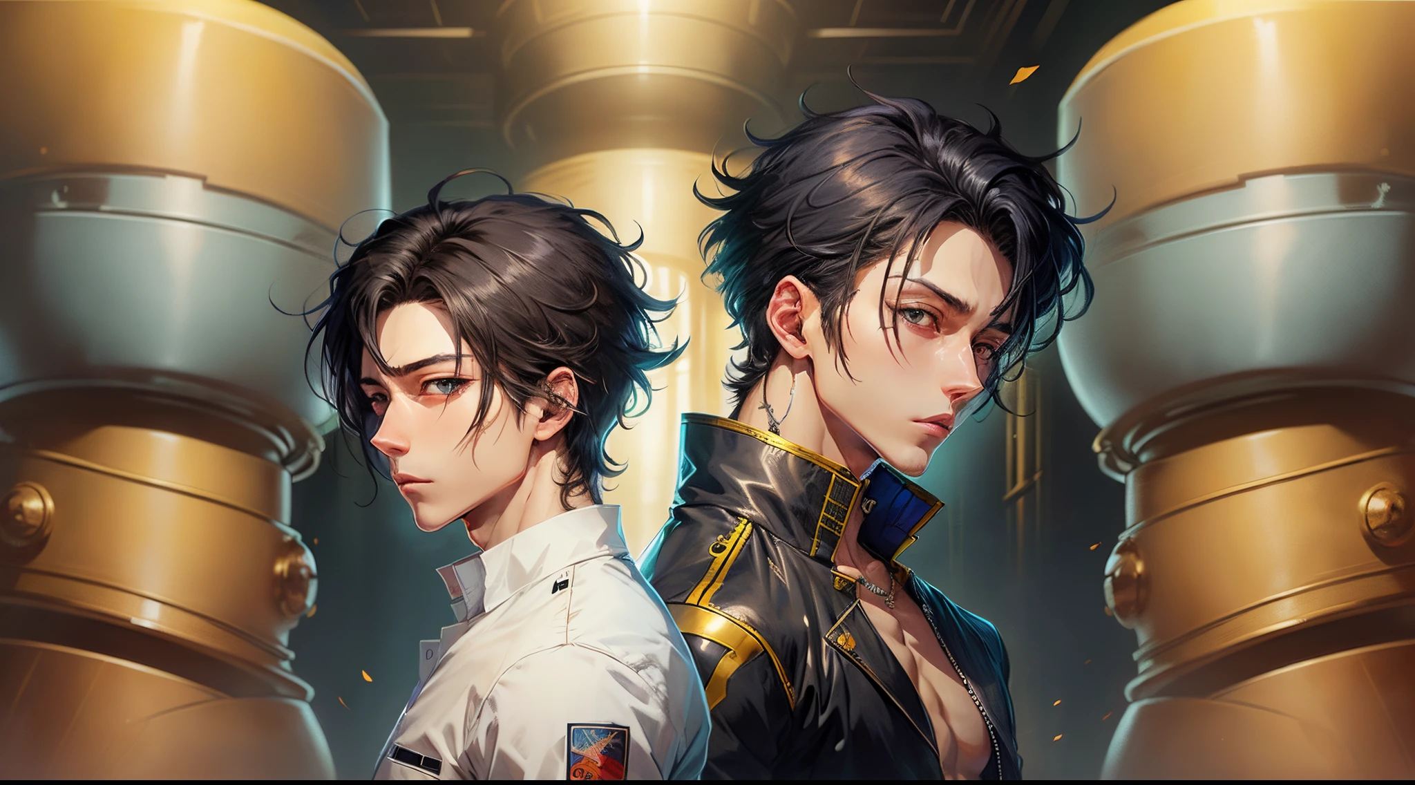 Confident Tall Slim Man Blue Eyes Black Hair High Quality Anime Style