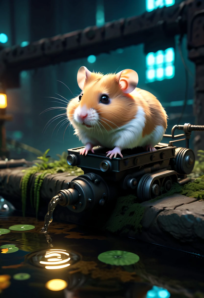 (future hamster:1.3),tmasterpiece,Basic Quality,realistically,offcial art,The content is very detailed,tmasterpiece,Best quality at best,(The is very detailed的 CG unified 8k 壁纸),(Best quality at best),(The best illustrations),(The best shadow),Very detailed pictures,(8K,Best quality at best),A stream flows through an abandoned city,Mechanical hamster in the stream,cyberpunk hamster,sci-fy,Gothic,hyper realisitc,(luminouslighting, ambientlighting), chilly, gloomily, magical,