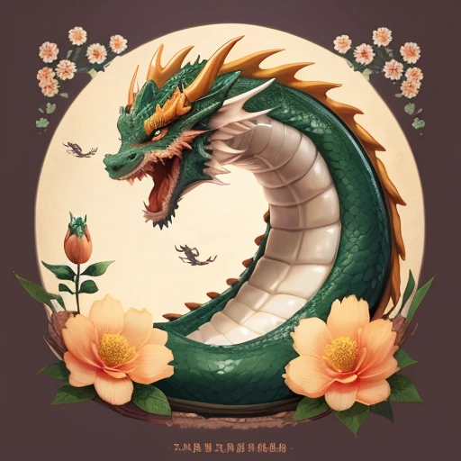 Floral background with cute very kind Chinese dragon