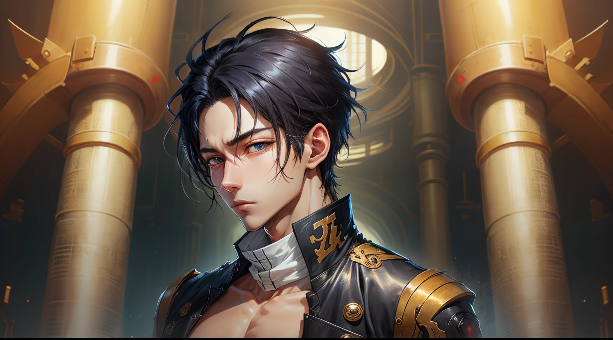 Confident Tall Slim Man Blue Eyes Black Hair High Quality Anime Style