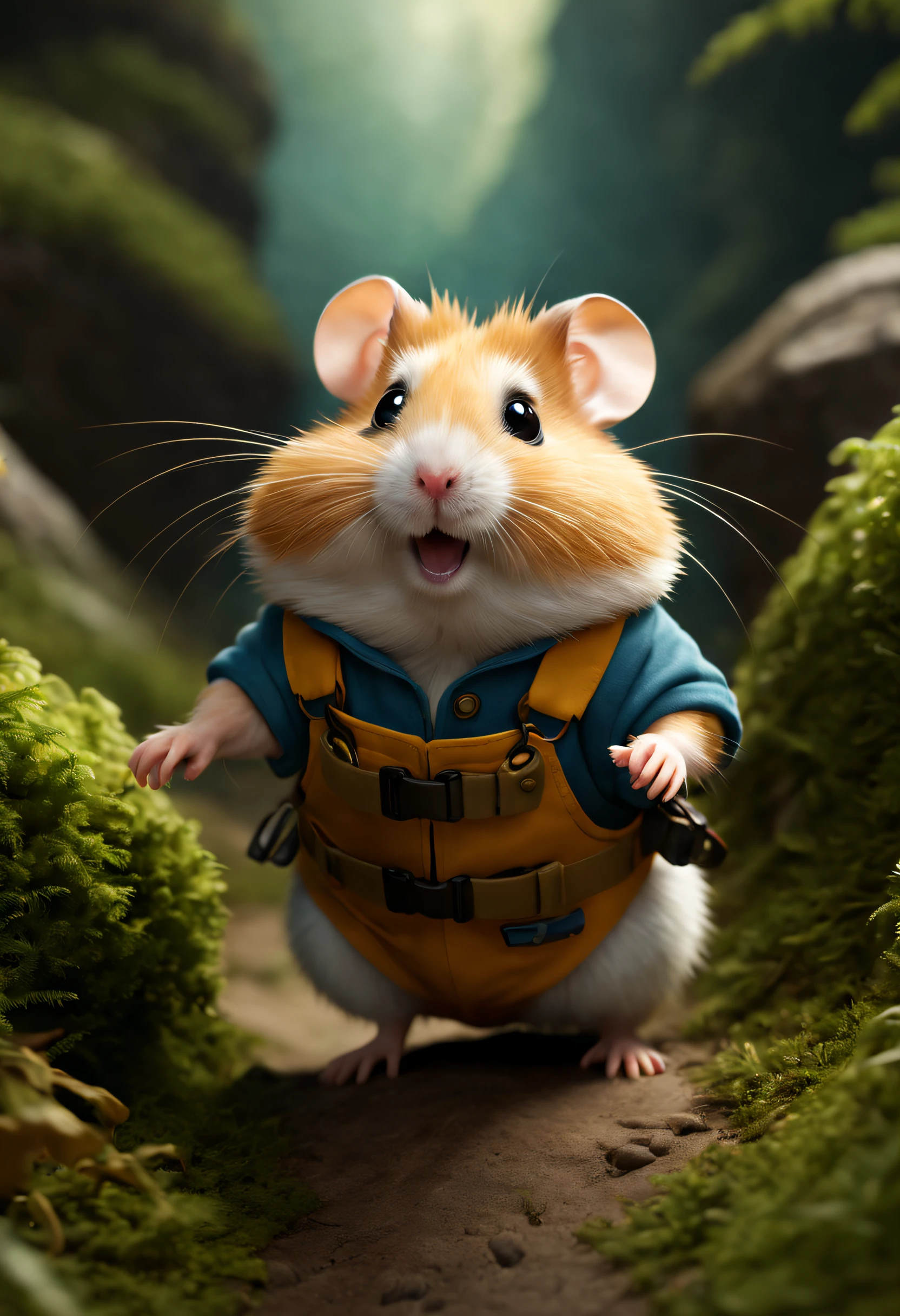 In a whimsical realm of imagination, a plucky hamster takes on the role of an intrepid adventurer, braving the unknown with boundless curiosity and determination., highres, award winning, 8k