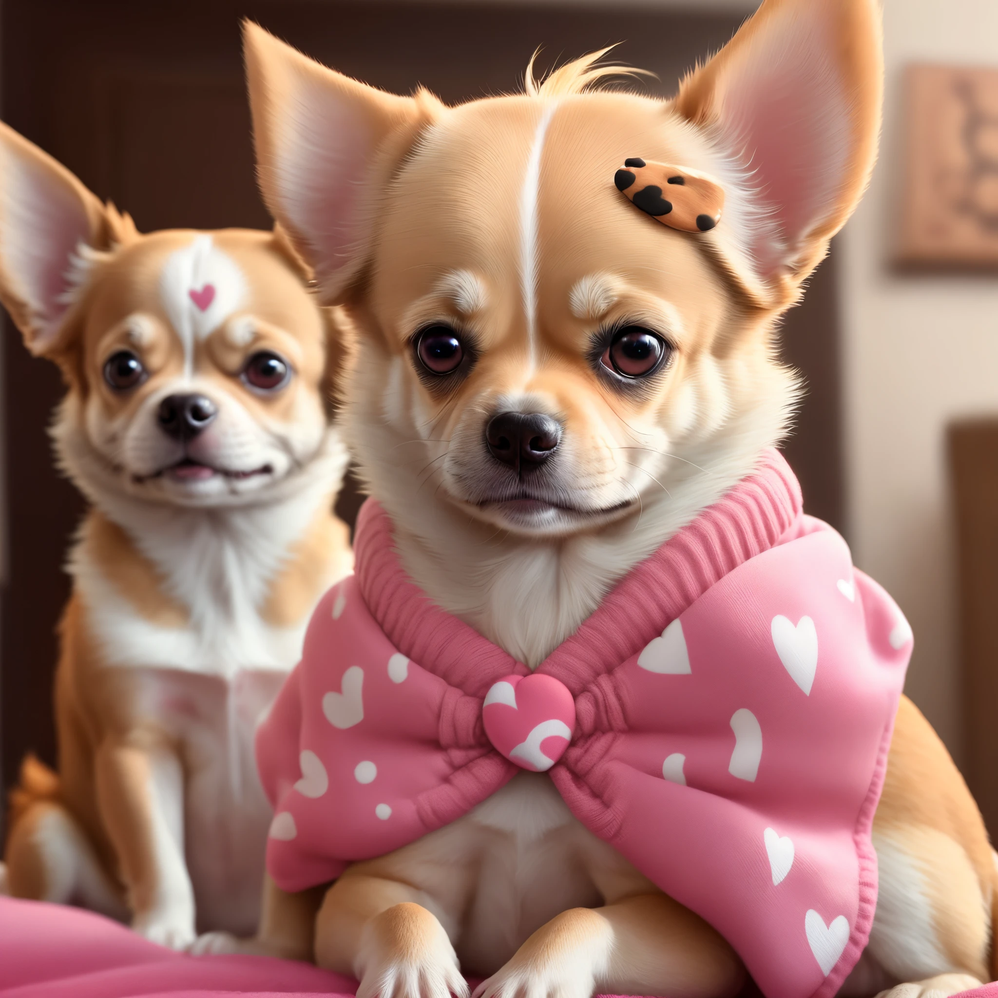 Blonde Chihuahua with pink heart shaped spots and pink nose