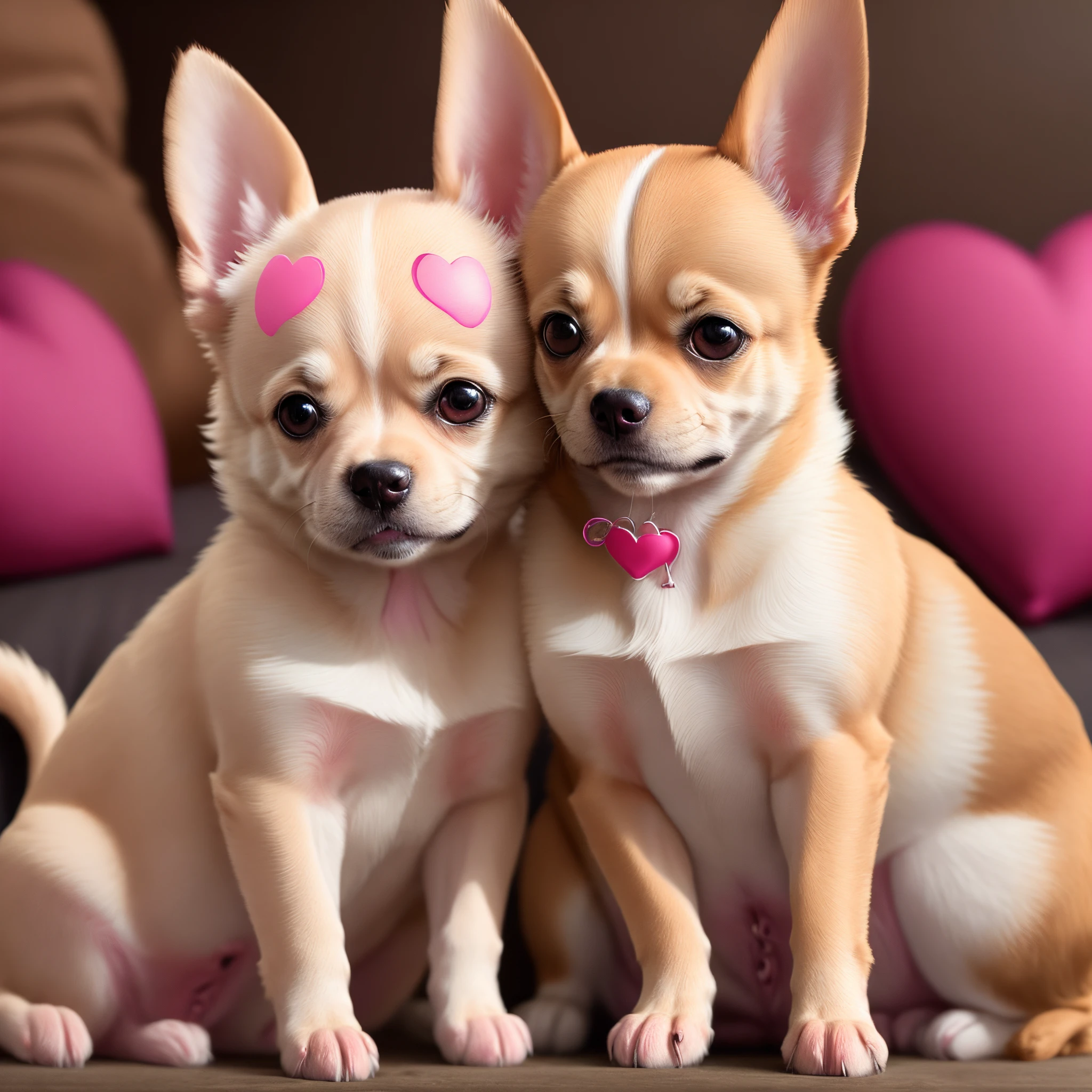 Blonde Chihuahua with pink heart shaped spots and pink nose