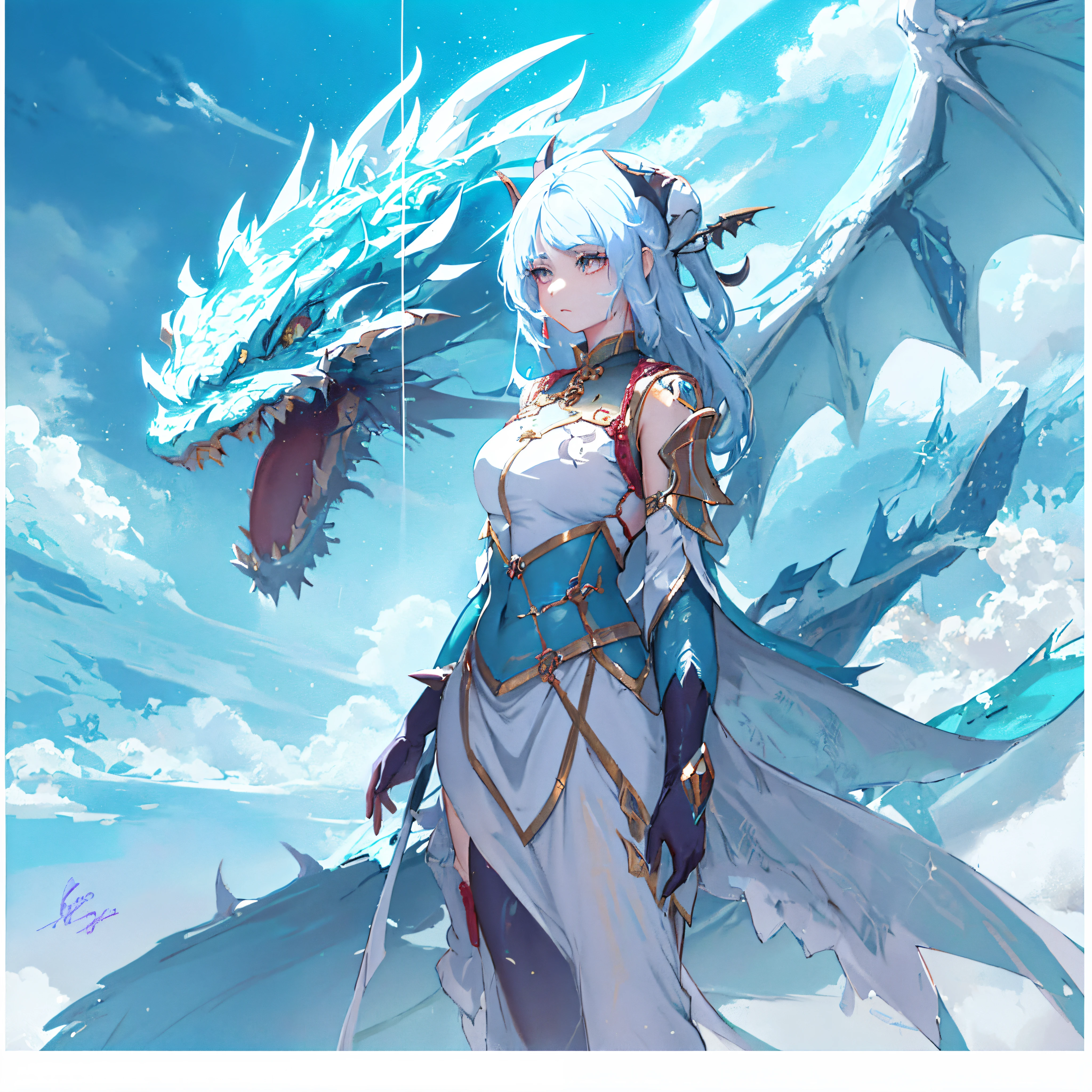 anime girl with dragon wings and a sword in the sky, dragon girl, human and dragon fusion, anime fantasy illustration, anime in fantasy style, the dragon girl portrait, 2. 5 d cgi anime fantasy artwork, epic fantasy art style, anime fantasy artwork, queen of dragons, epic anime style, frost dragon, fantasy art style, epic anime fantasy