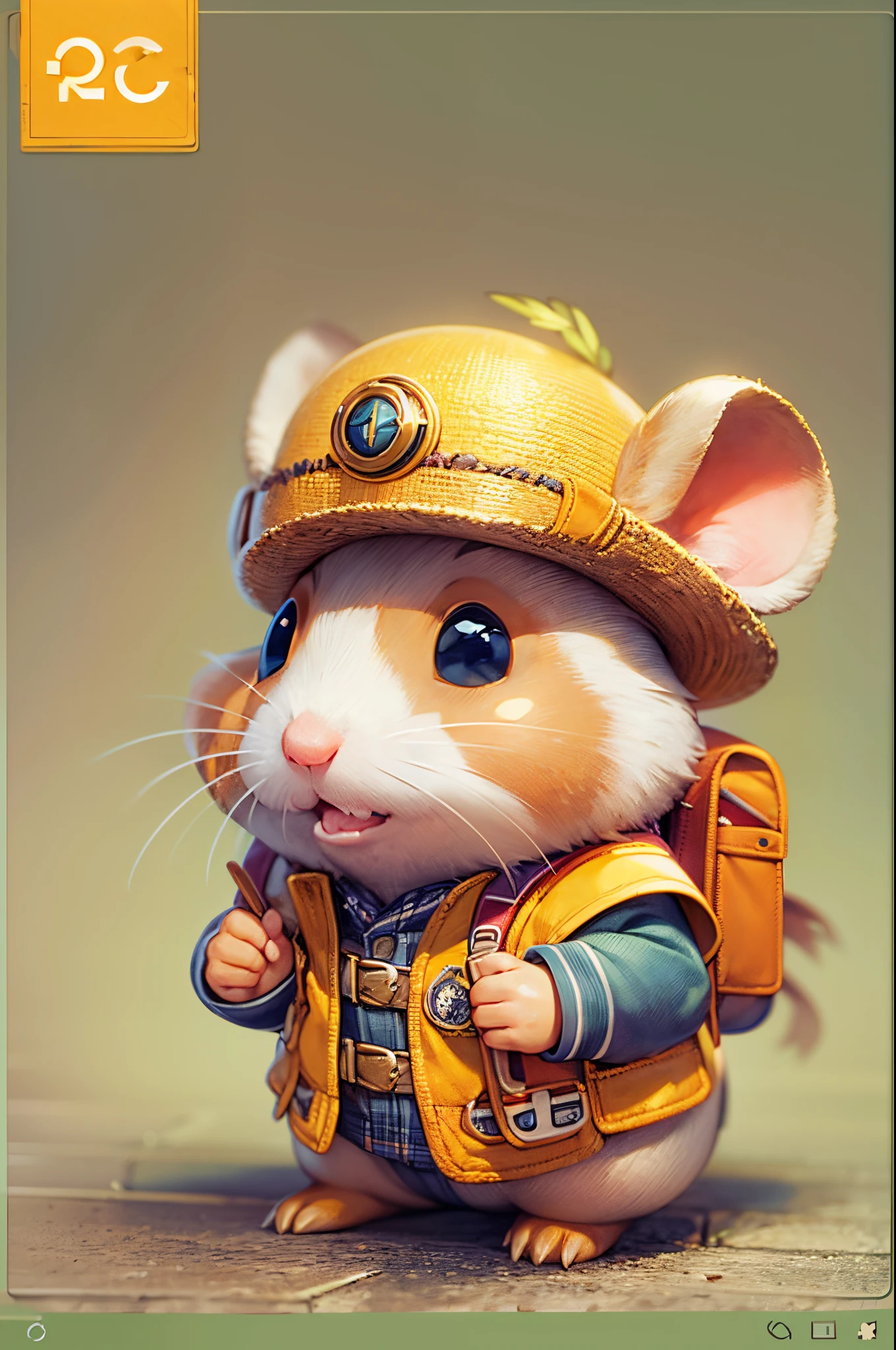 Q version，Chunky Hamster Adventurer，Cute and cute，adventurer clothing，adventurer hat，backpacks，Low angle viewing angle，Huge warehouse，Rich in ingredients，potatoes，corn flake，soybean，appearance，pine nut，peanuts，walnuts，high saturated，hight contrast，Vibrant colors，hyper realisitc，ultra real photo，ultra - detailed，ultraclear，hyper-detailing，tmasterpiece