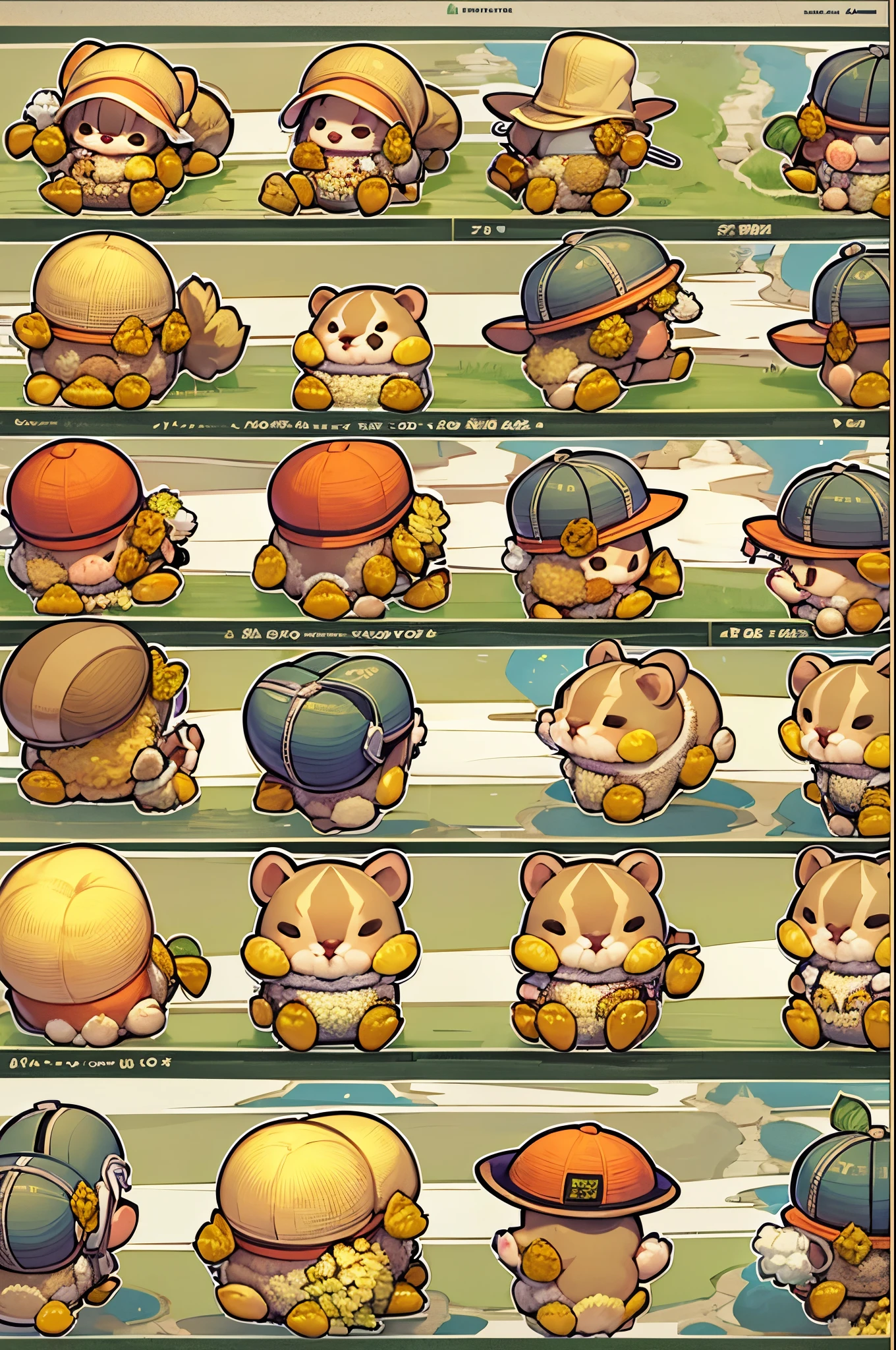 Q version，Chunky Hamster Adventurer，Cute and cute，adventurer clothing，adventurer hat，backpacks，Low angle viewing angle，Huge warehouse，Rich in ingredients，potatoes，corn flake，soybean，appearance，pine nut，peanuts，walnuts，high saturated，hight contrast，Vibrant colors，hyper realisitc，ultra real photo，ultra - detailed，ultraclear，hyper-detailing，tmasterpiece