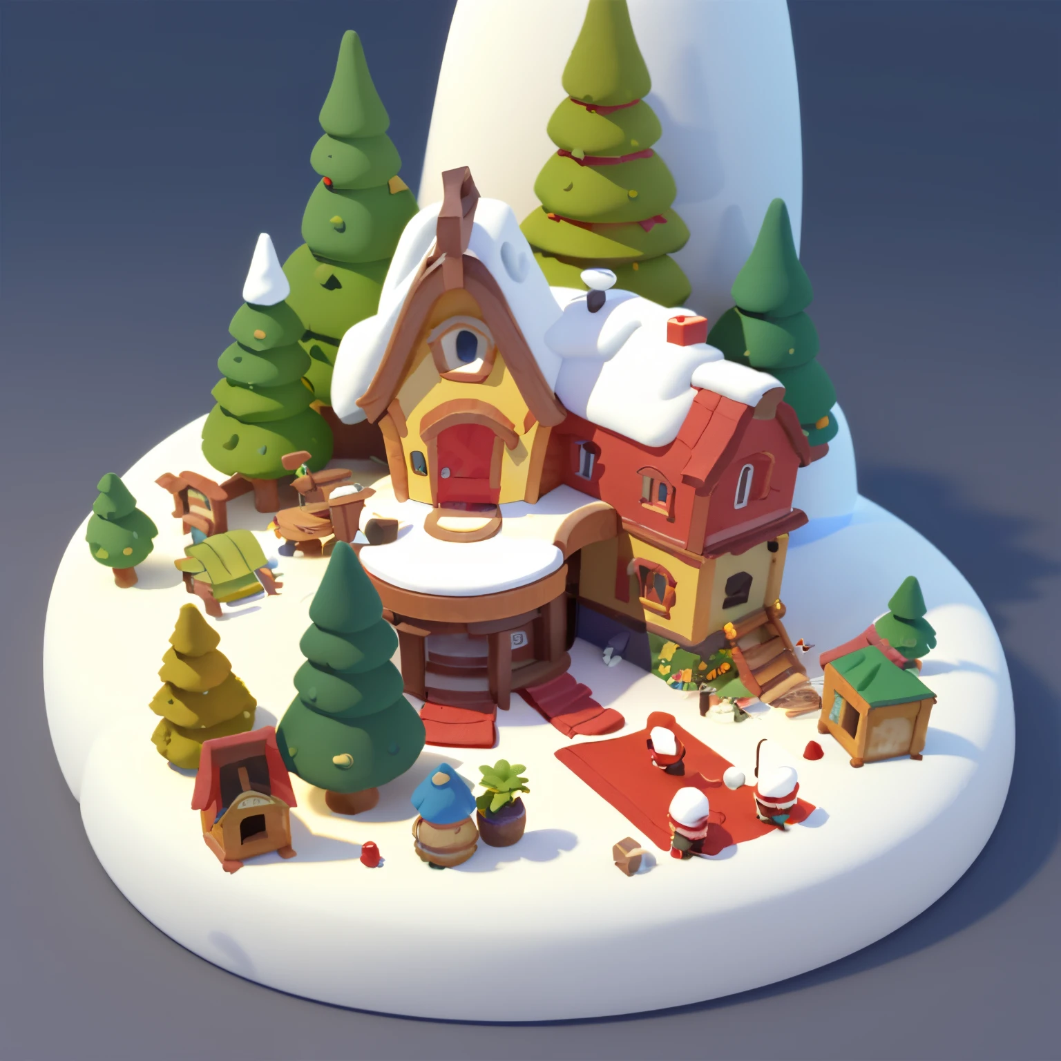 Santa Claus House: 1.2, Architectural design, cartoony, Adventure Lodge,Winter Adventure Hut,Tilt-shift lens,Plants match the building,Yuki,in the winter season,Casual style of play, Botanical architecture,Cartoon 3D, blender,Three shades and two discreet,Close-up separation,tmasterpiece,superdetail,beste-Qualit
