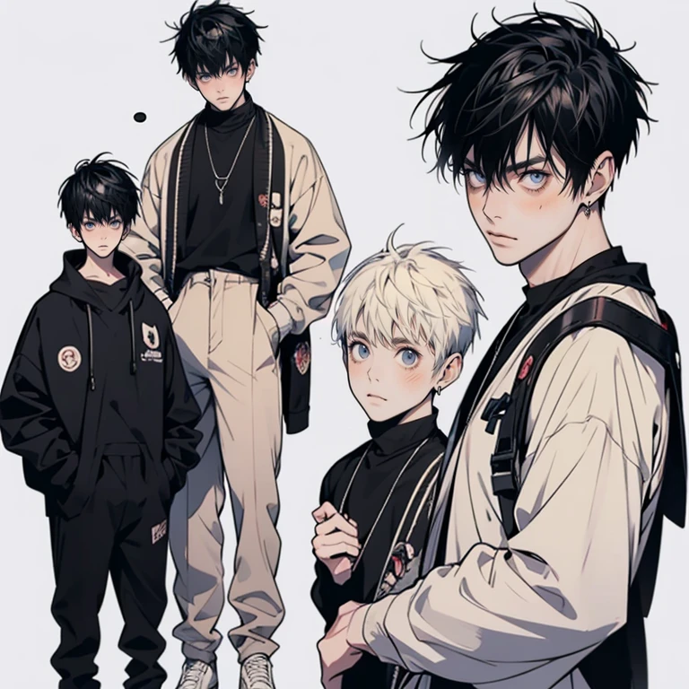 CharacterDesignSheet、shot from top、male people、Kamimei、a cool、Looking at the camera、boredom、Gentle、up of face、**** student、little man、Young boys、eyes large