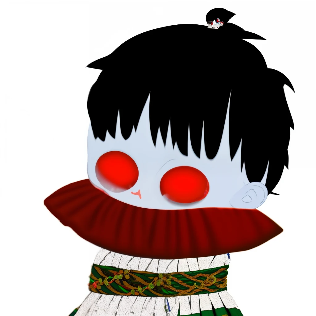 Create a cute Japanese creepy pasta dressed in all white and chains wrapped around her arms and a creepy smile and bloody dress