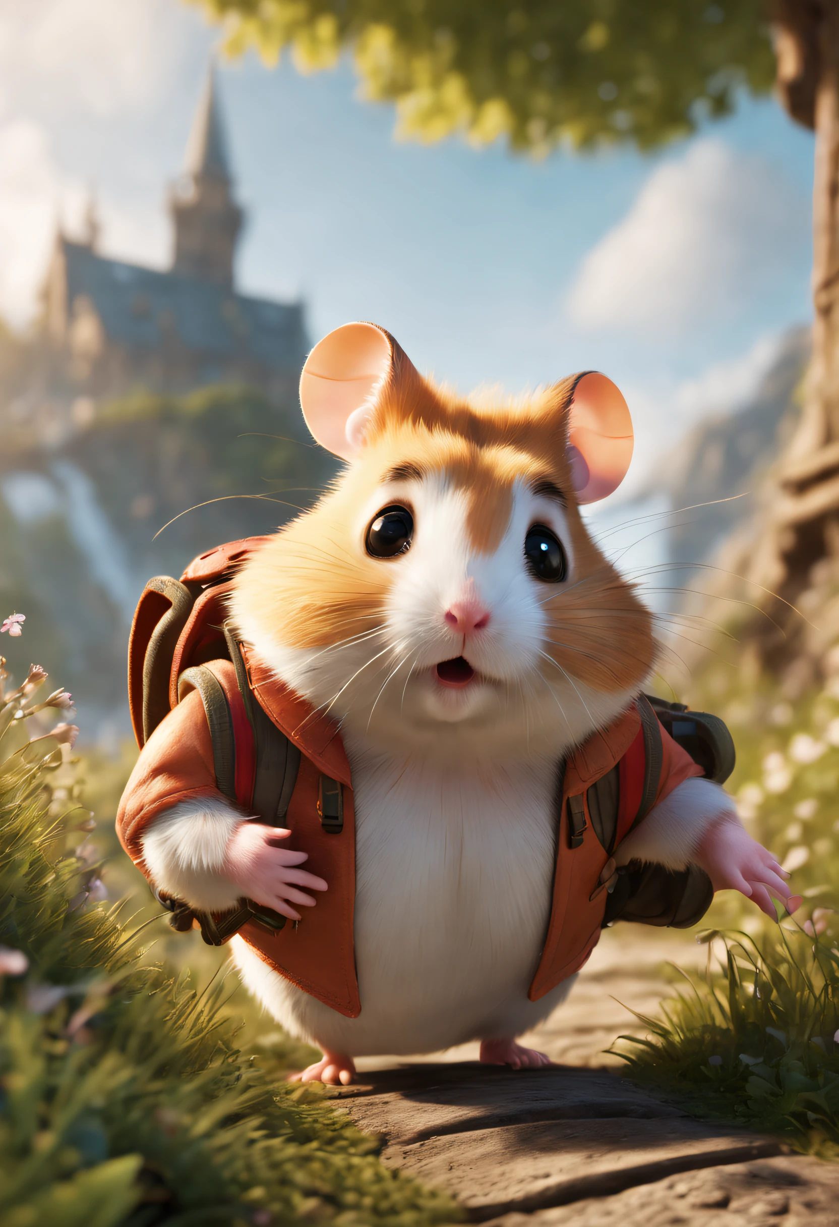 In a whimsical realm of imagination, a plucky hamster takes on the role of an intrepid adventurer, braving the unknown with boundless curiosity and determination., highres, award winning, 8k