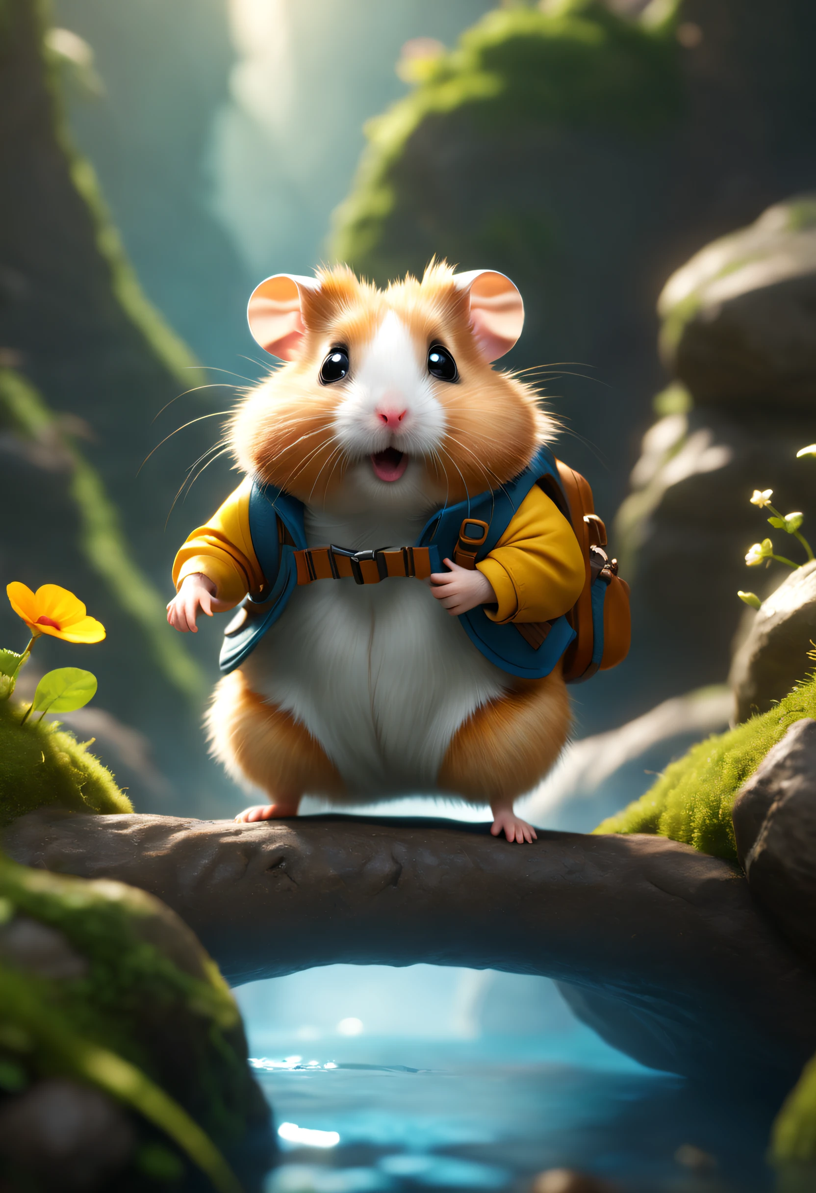 In a whimsical realm of imagination, a plucky hamster takes on the role of an intrepid adventurer, braving the unknown with boundless curiosity and determination., highres, award winning, 8k