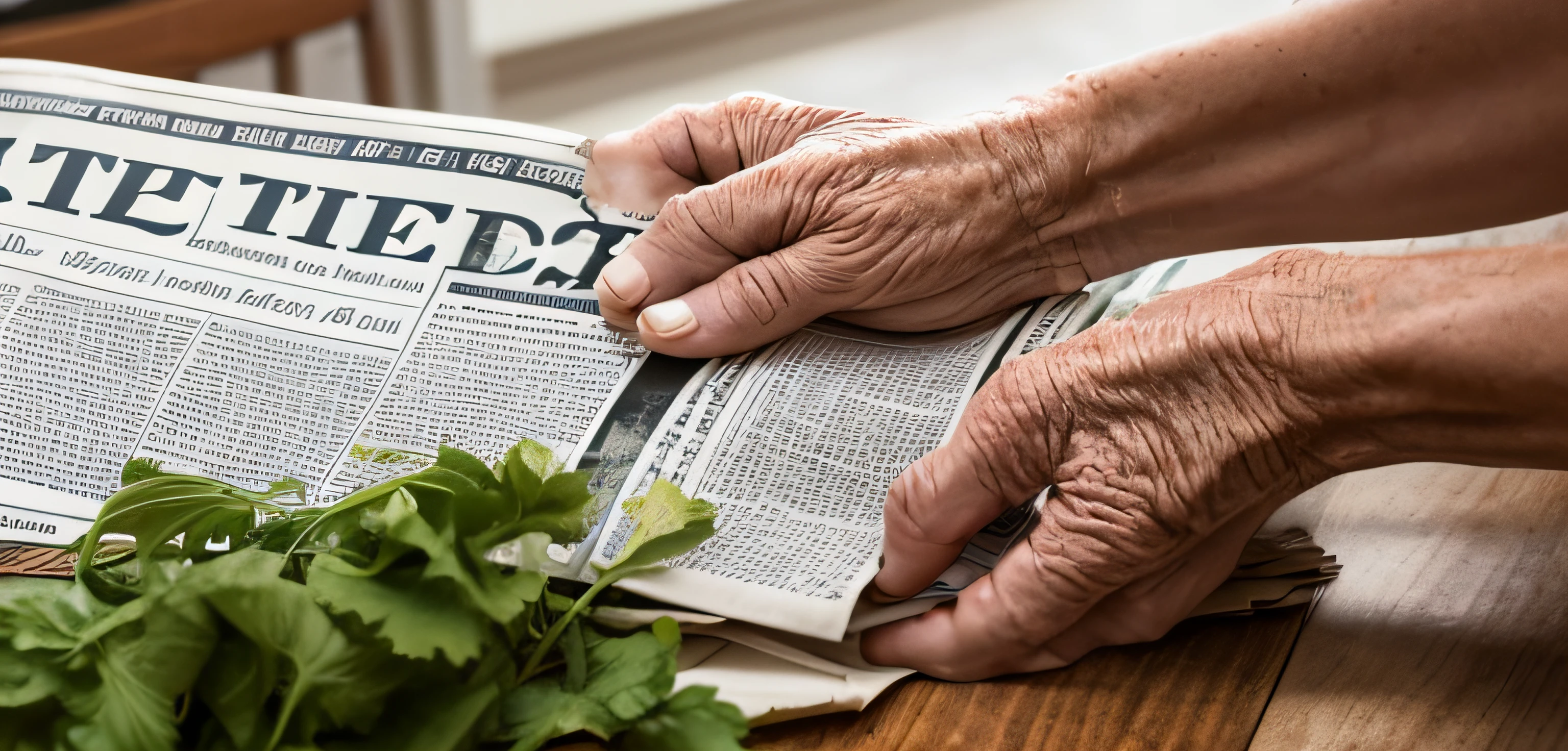 fechar da rainha elizabeth, 79 anos, packing vegetables with sheets of old newspaper with your hands.