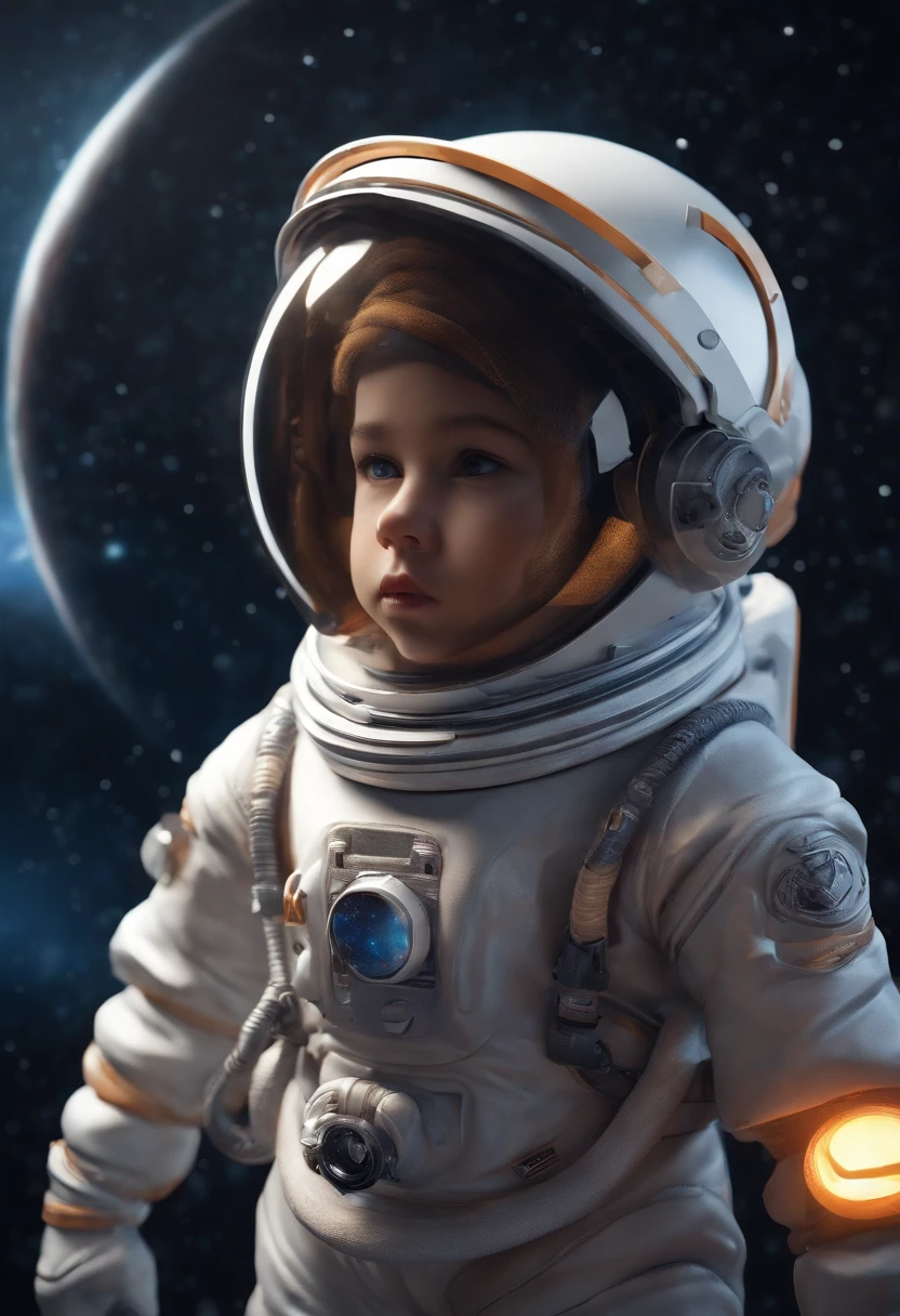 a mini astronaut in chibi model, wearing a space suit, in the style of photorealistic surrealism, abstract colorist sculptor, poured, fluid and loose, sci-fi influenced, sculpted Cartoon icon art, 3D pixar style drawing, a planet in space, isolated, exploring the moon in the background many planets and stars, cinematic light, photorealistic scenes, anime art, epic, RTX ON, DAZ3D, Digital Arts Techniques, Animated Illustrations