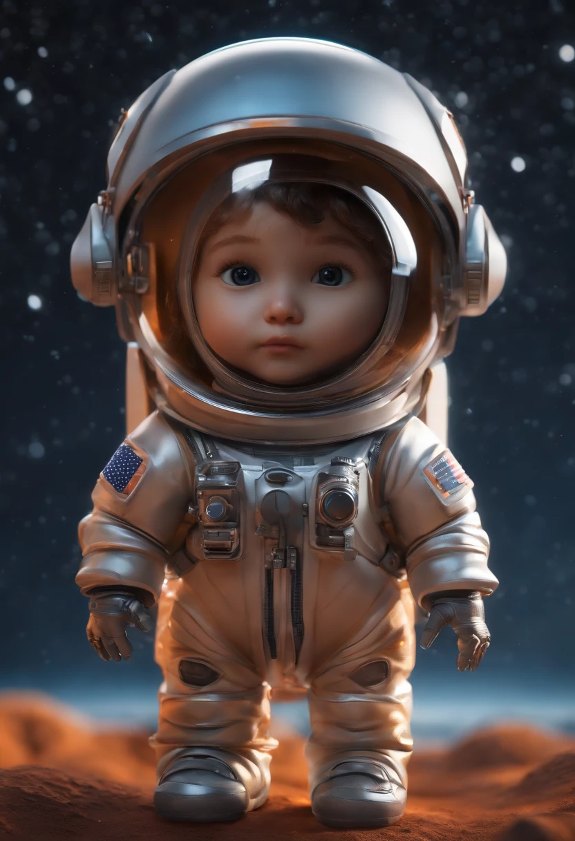 a mini astronaut in chibi model, wearing a space suit, in the style of photorealistic surrealism, abstract colorist sculptor, poured, fluid and loose, sci-fi influenced, sculpted Cartoon icon art, 3D pixar style drawing, a planet in space, isolated, exploring the moon in the background many planets and stars, cinematic light, photorealistic scenes, anime art, epic, RTX ON, DAZ3D, Digital Arts Techniques, Animated Illustrations