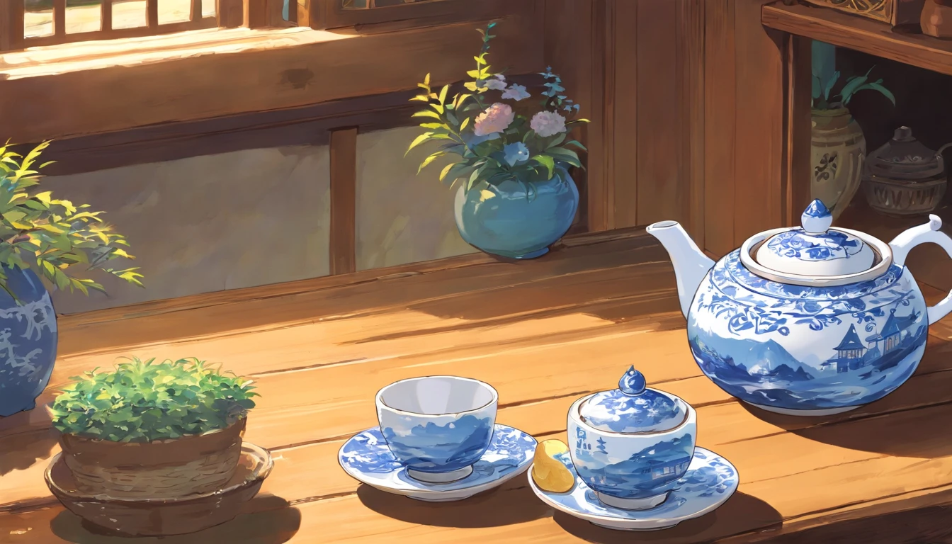 Blue and white porcelain teapot