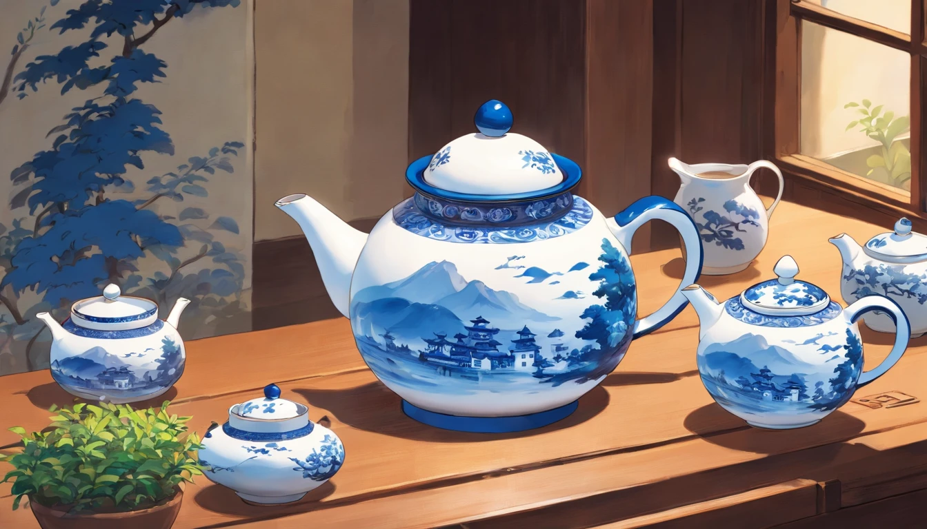 Blue and white porcelain teapot