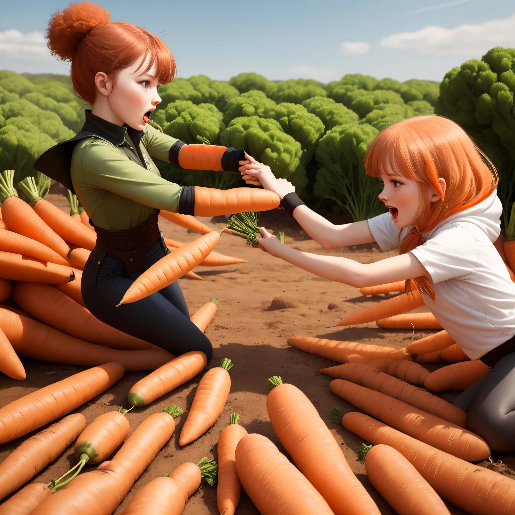 carrots fighting in a war against potatoes