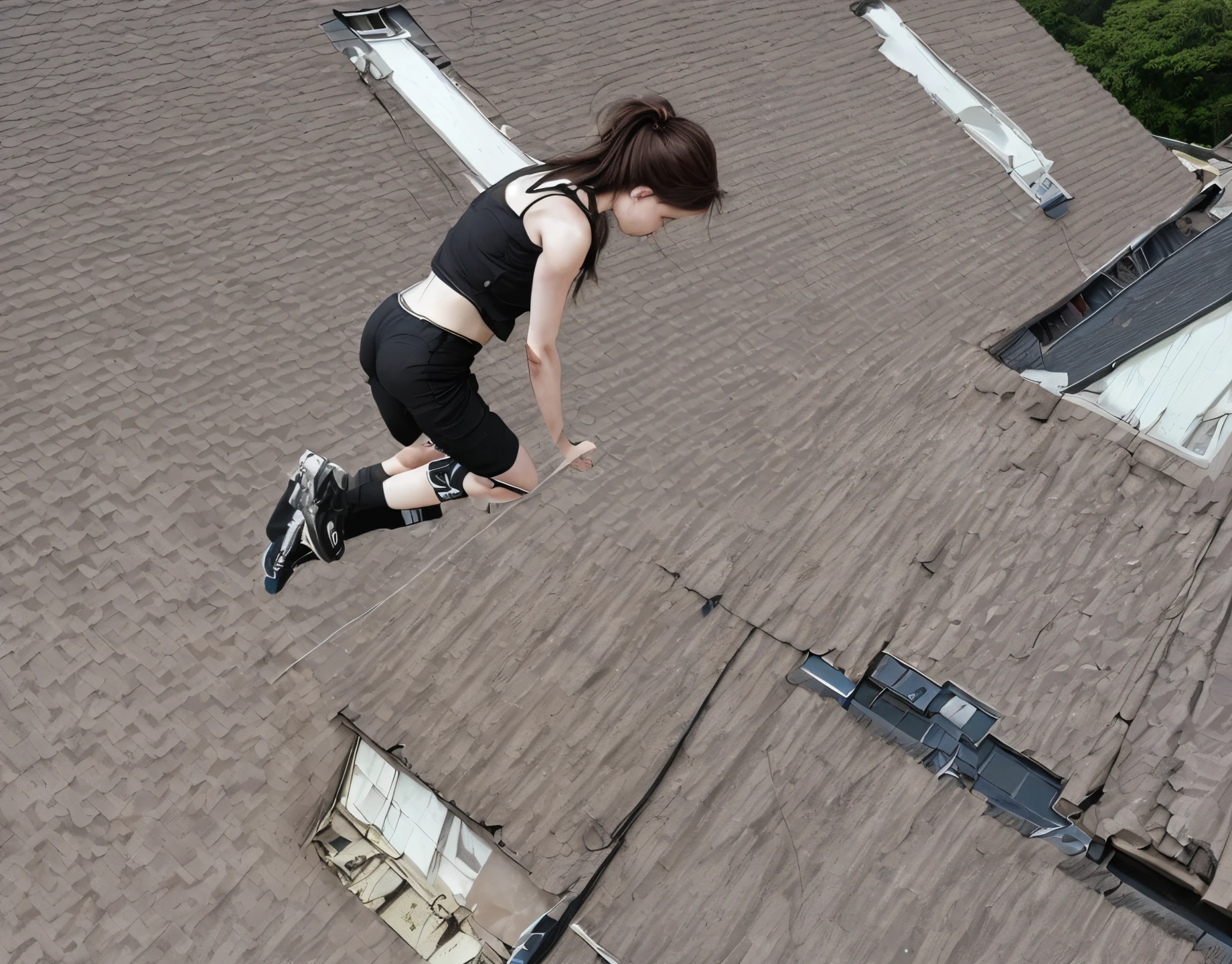 Attempts to commit suicide by jumping off the roof、A girl who can&#39;t muster up the courage to squat down